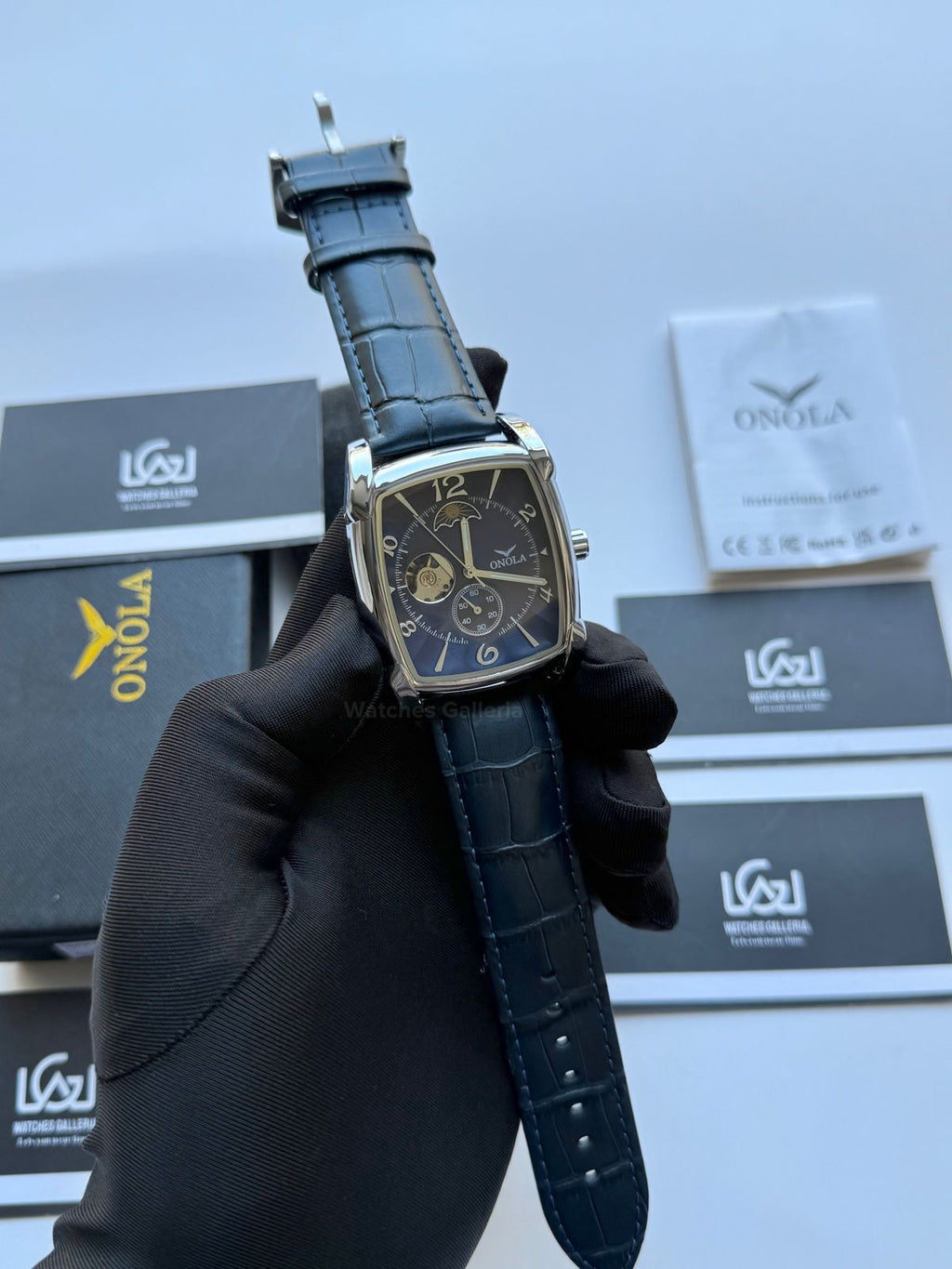 Onola 6848 Square Moonphase Open heart Automatic (Blue) Onola Watch in Pakistan