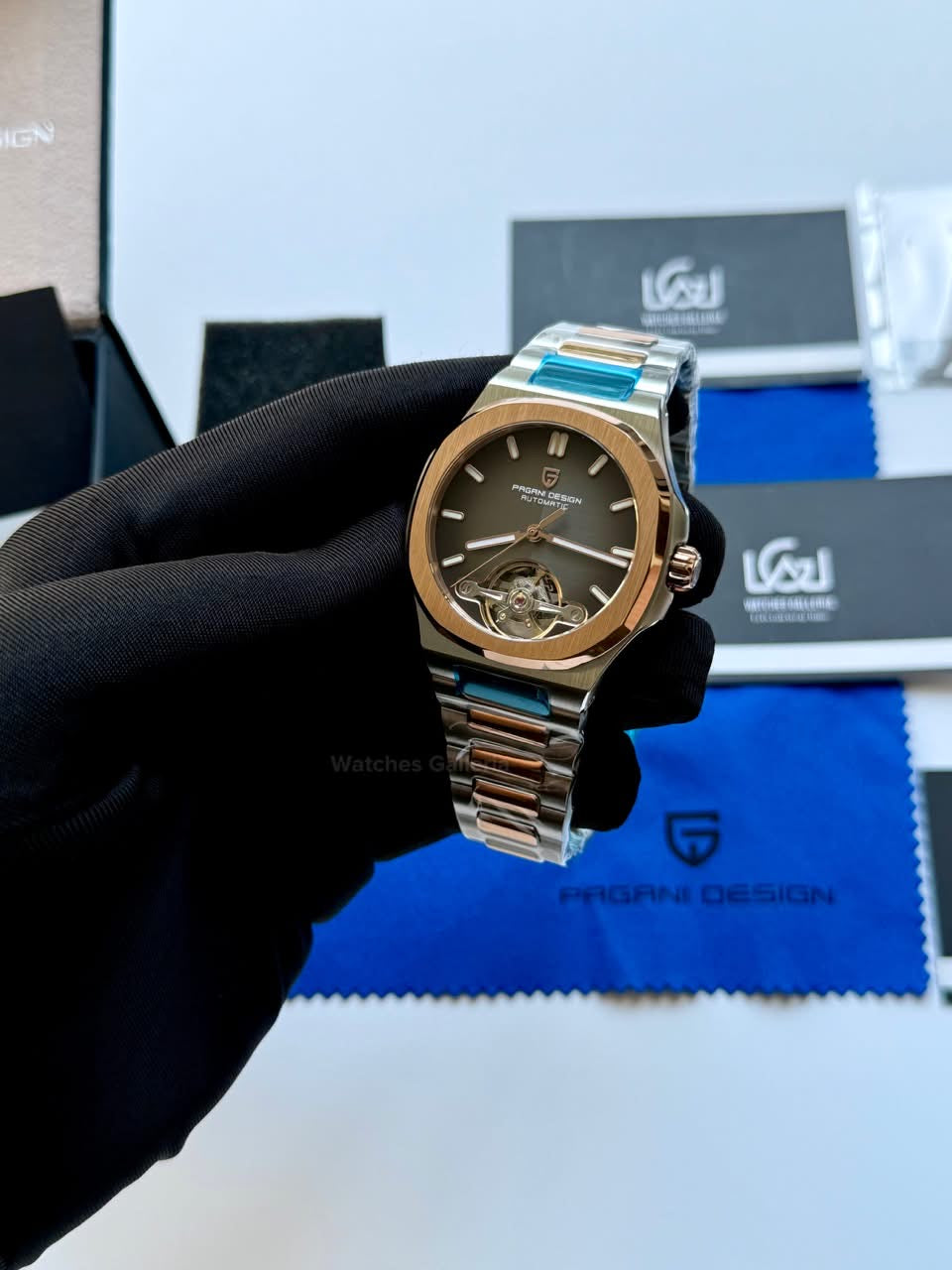 Pagani Design PDys025 Nautilus Flywheel Rose Gold Black 42mm Automatic Watch – Sapphire Crystal | E3251 Movement | 5ATM