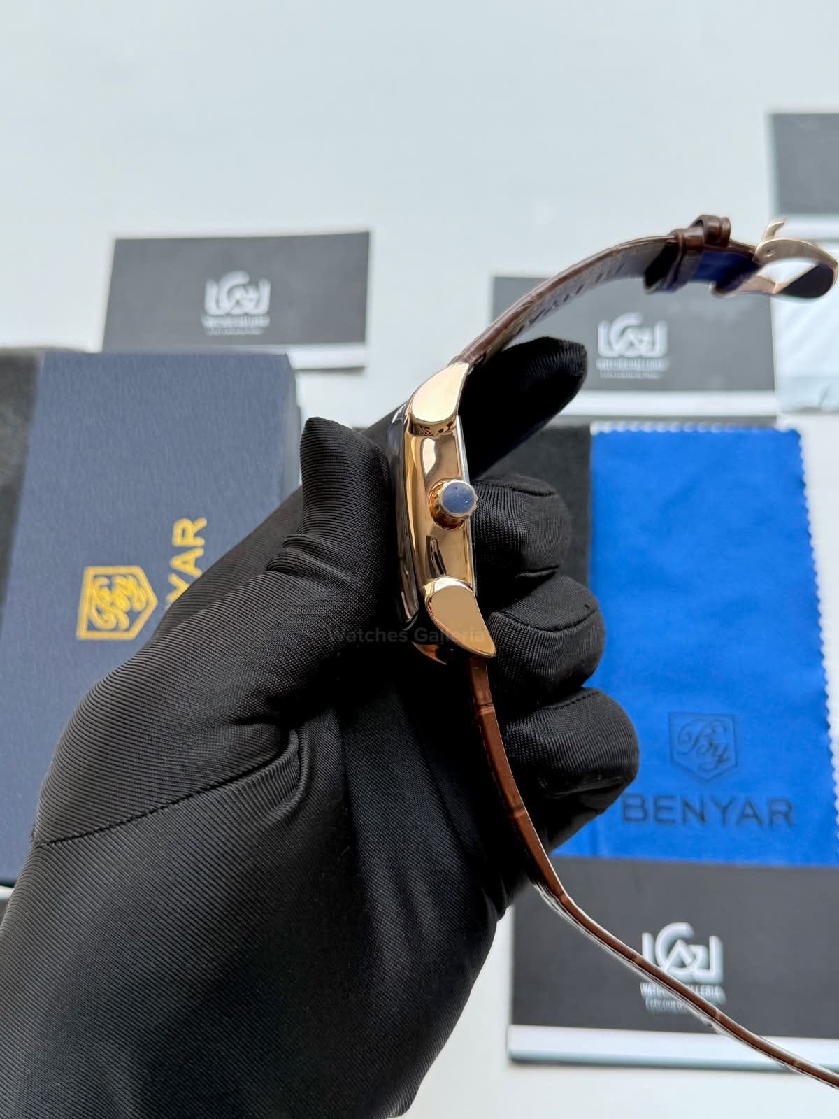 Benyar BY5114 Square Tank Watch in Pakistan – Brown Rose Gold White Elegant Quartz Leather Strap Men’s Dress Watch