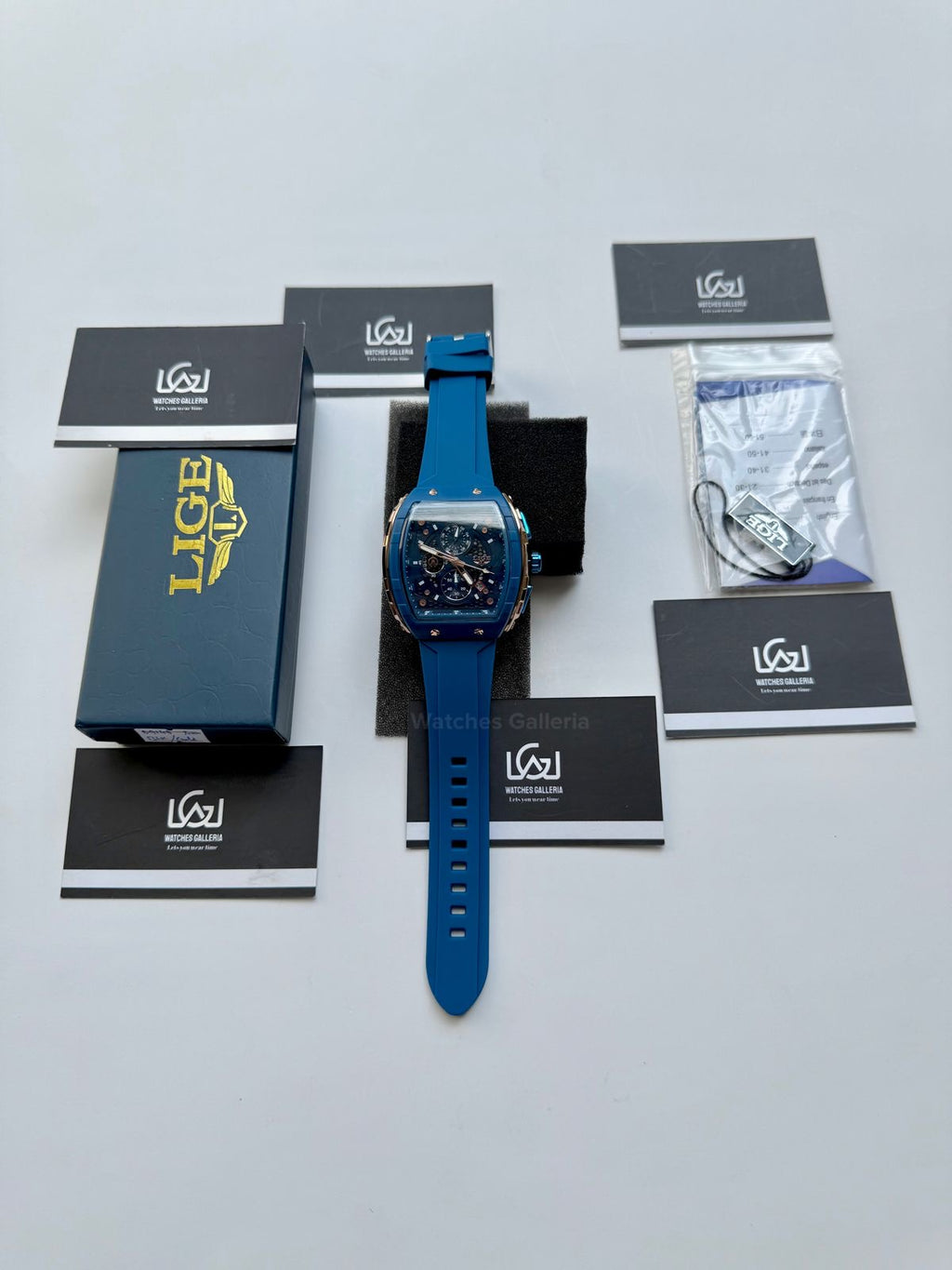 LIGE LG89148 Blue Tonneau Chronograph Watch in Pakistan – Luxury Men’s Quartz Watch with Silicon Strap