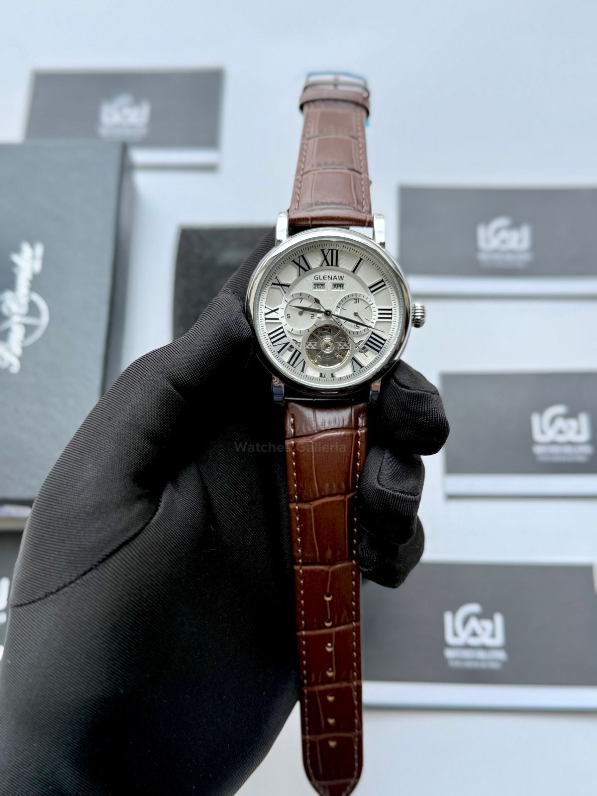 Glenaw GL8920 Calendar Flywheel Automatic Watch – Brown | Luxury Automatic Wristwatch for Men