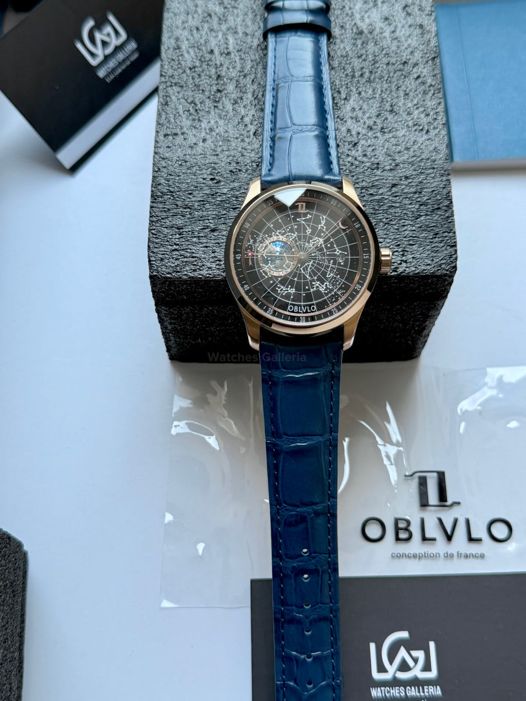 OBLVLO GC (Blue Rose Gold Black) Grand Complications Celestial Automatic Watch Brown & Black Dial with Rose Gold Details, Moving Constellation & Earth Display – OBLVLOGC | Oblvlo
