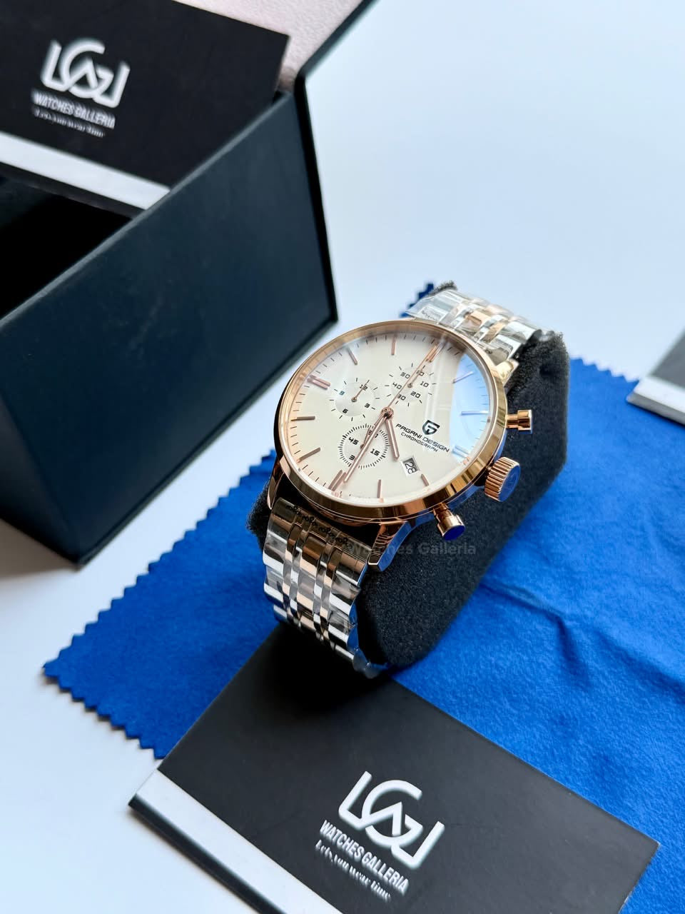 Pagani Design PD2720K Flight Chronograph Watch Limited Edition Rose Gold White Dial Men’s Luxury Watch | Japanese Seiko VK67 Mecha Quartz Chronograph Movement | Stainless Steel Bracelet | 50M Waterproof