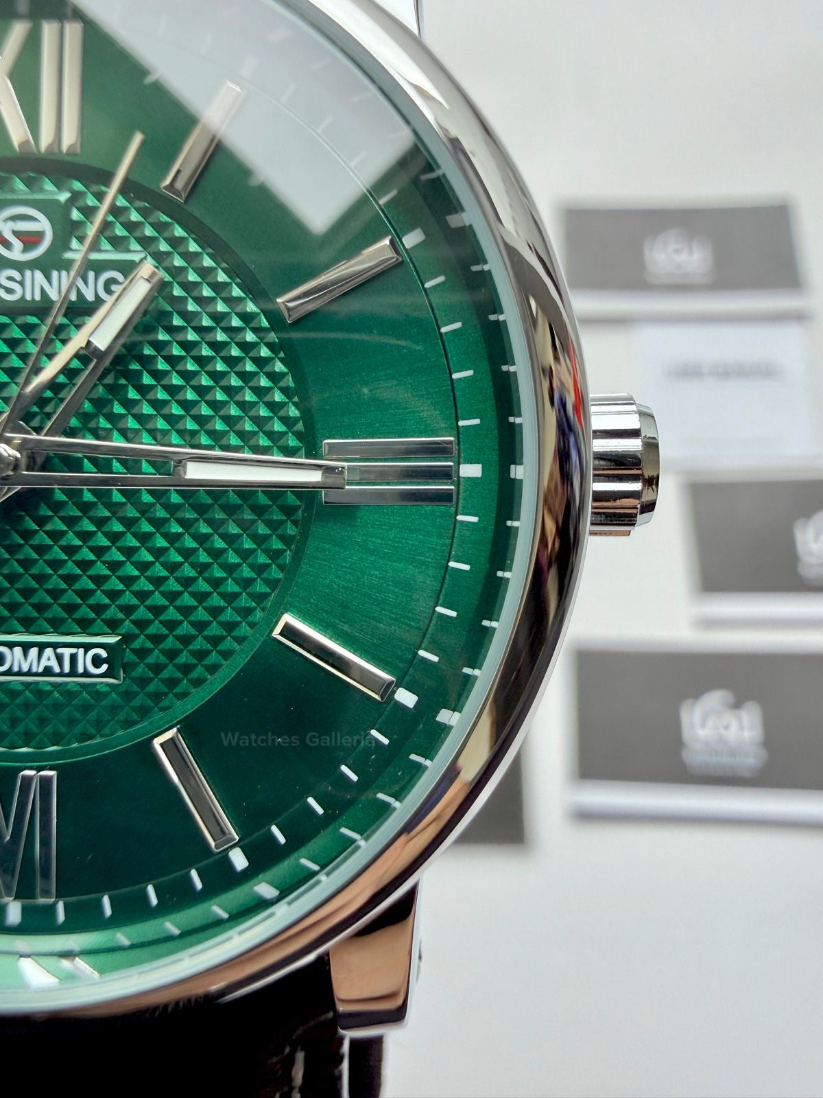 Forsining FS112 Classic Skeleton Automatic Watch – Green Dial | Leather Strap Mechanical Wristwatch for Men