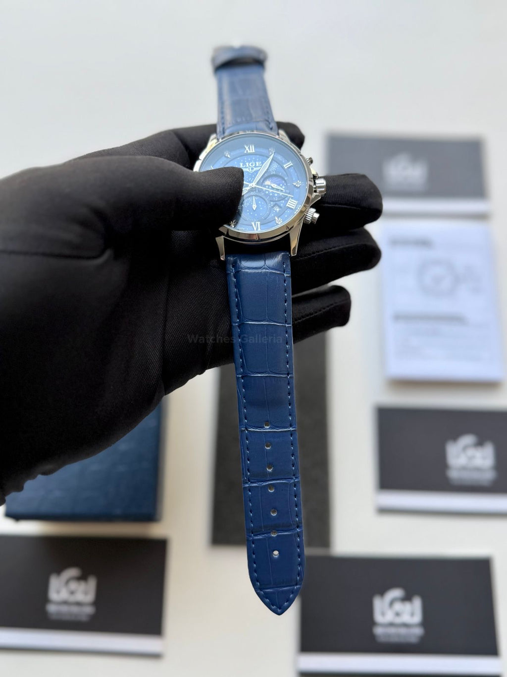 Lige Watch LG89107 Moonphase Chronograph (Blue/Silver) Lige Watch in Pakistan