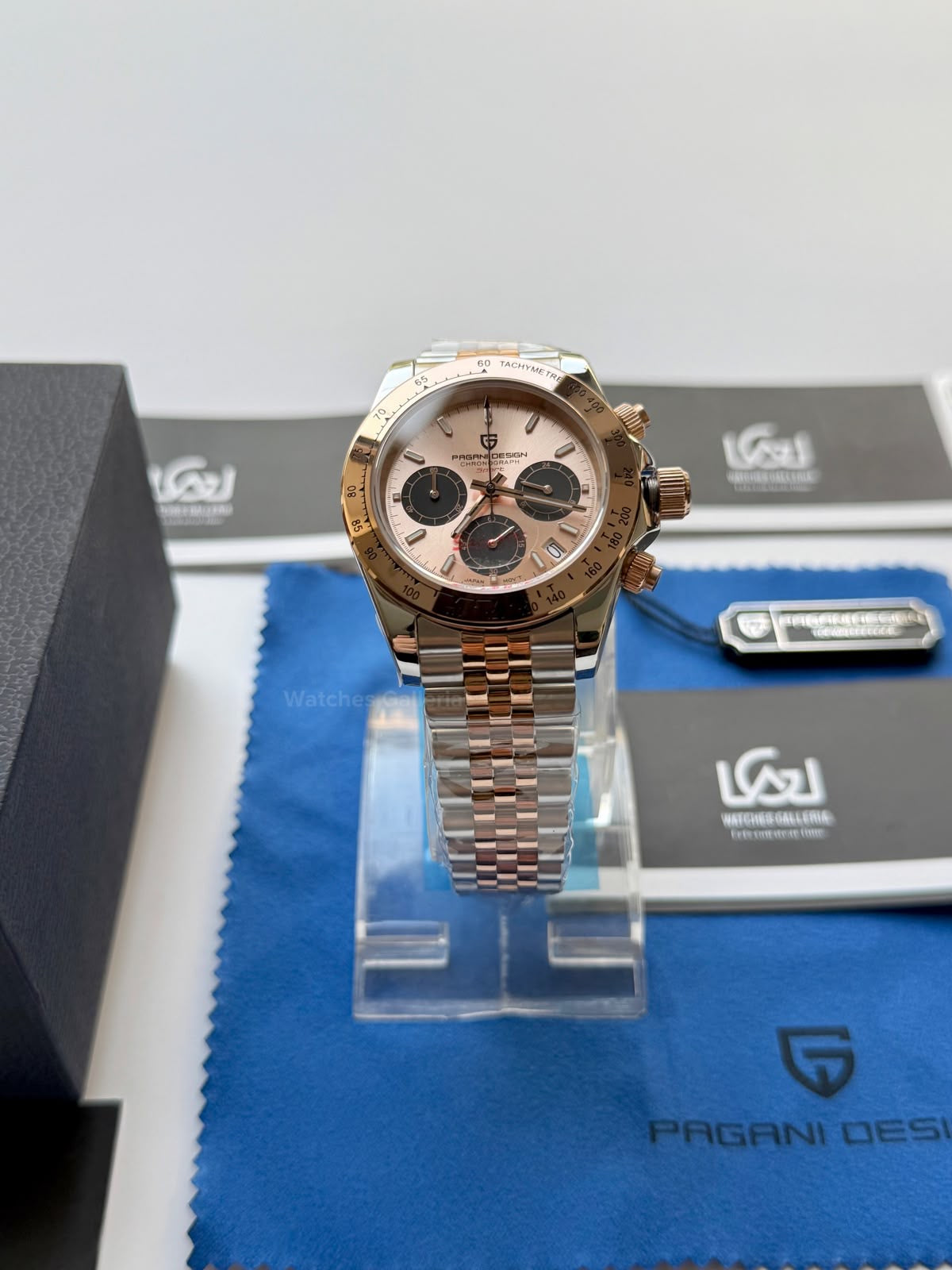 Pagani Design PD1644 Daytona Rose Gold Two Tone Jubilee Limited Edition Men’s Chronograph Watch – Seiko VK63 Japan Quartz | Sapphire Crystal | Ceramic Bezel | 100M Water Resistant