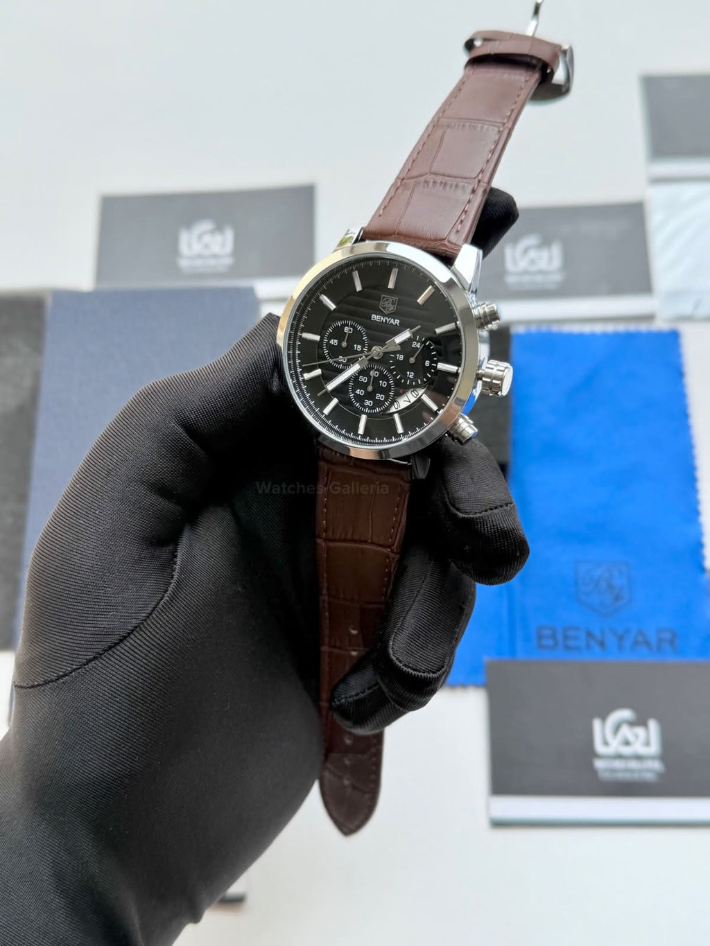 Benyar BY5104LE Classic Calendar Limited Edition Brown Black Chronograph Men’s Watch | Leather Strap | Quartz Movement | 30M Water Resistant