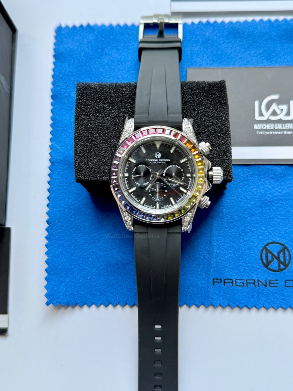 Pagani Design PG1666 Daytona Rainbow Limited Edition Black Automatic Chronograph Watch | 40mm Sapphire Crystal | HZ2196G Movement | 100M Water Resistant