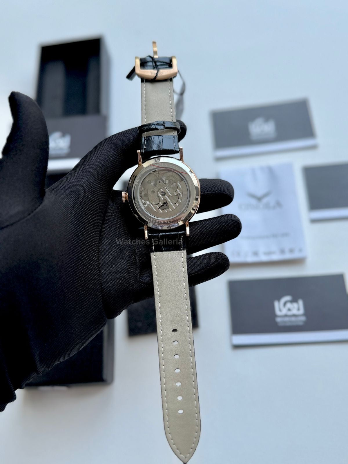 Onola Moonphase Flywheel Skeleton Watch Automatic (Black-Rose Gold) ON6836 Watches Galleria
