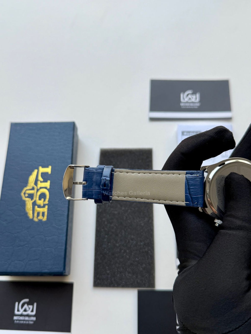 Lige Watch LG89107 Moonphase Chronograph (Blue/Silver) Lige Watch in Pakistan