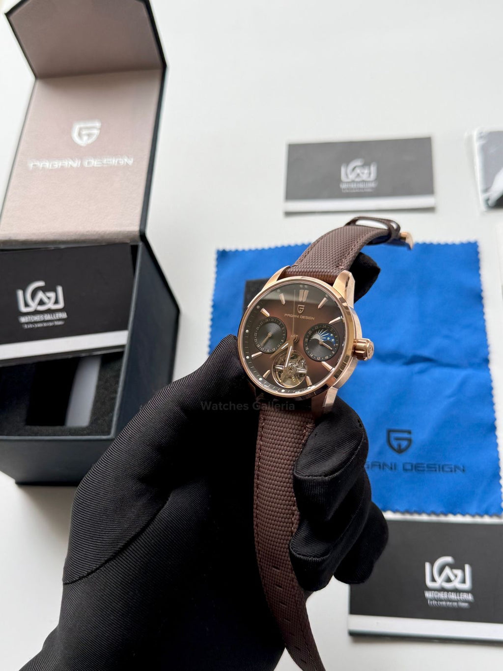 Pagani Design PDys021 Moonphase Flywheel Automatic Latest Watch (Brown/Rose Gold) PD-YS021 Pagani Design in Pakistan
