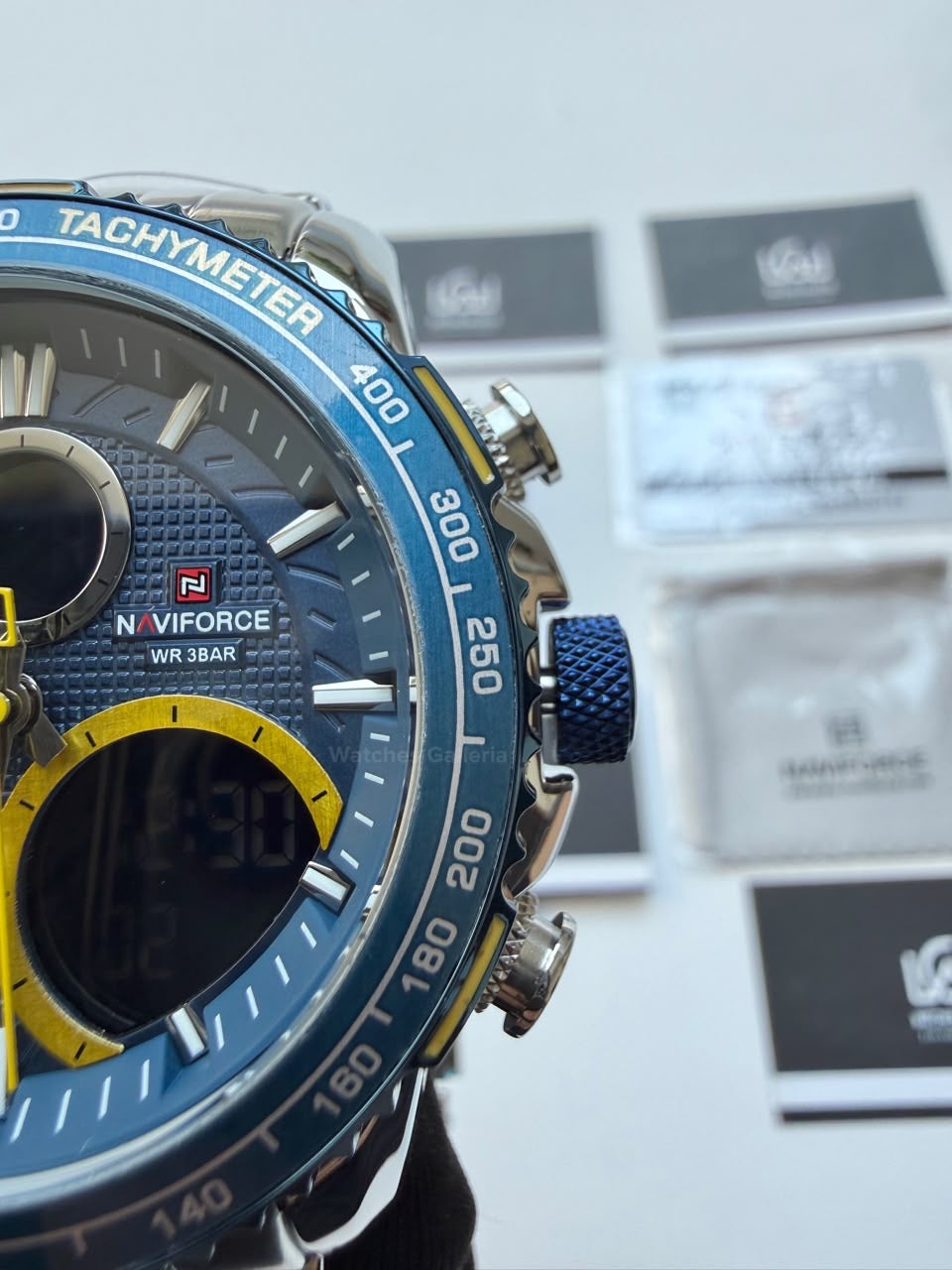 Naviforce Watch Pakistan NF9182 | Naviforce Men Watch | Naviforce Chain Watch | Dual Display Blue Yellow Watch