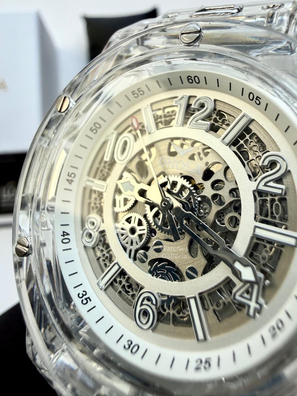 Onola ON3836 Oak Skeleton White Automatic Watch – 49mm Transparent Dial, Bold Sport Design, Pakistan Edition