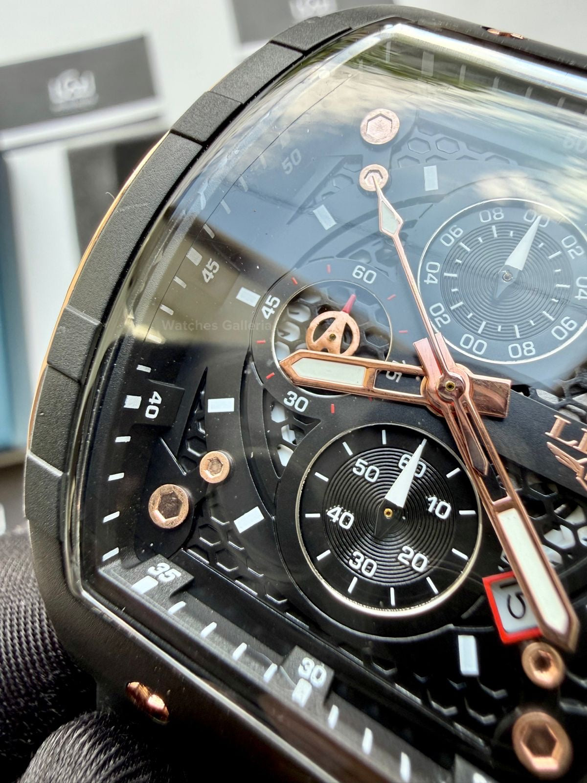 LIGE LG89148 Tonneau Chronograph Watch in Pakistan – Black Rose Gold Luxury Men’s Quartz Watch with Silicon Strap