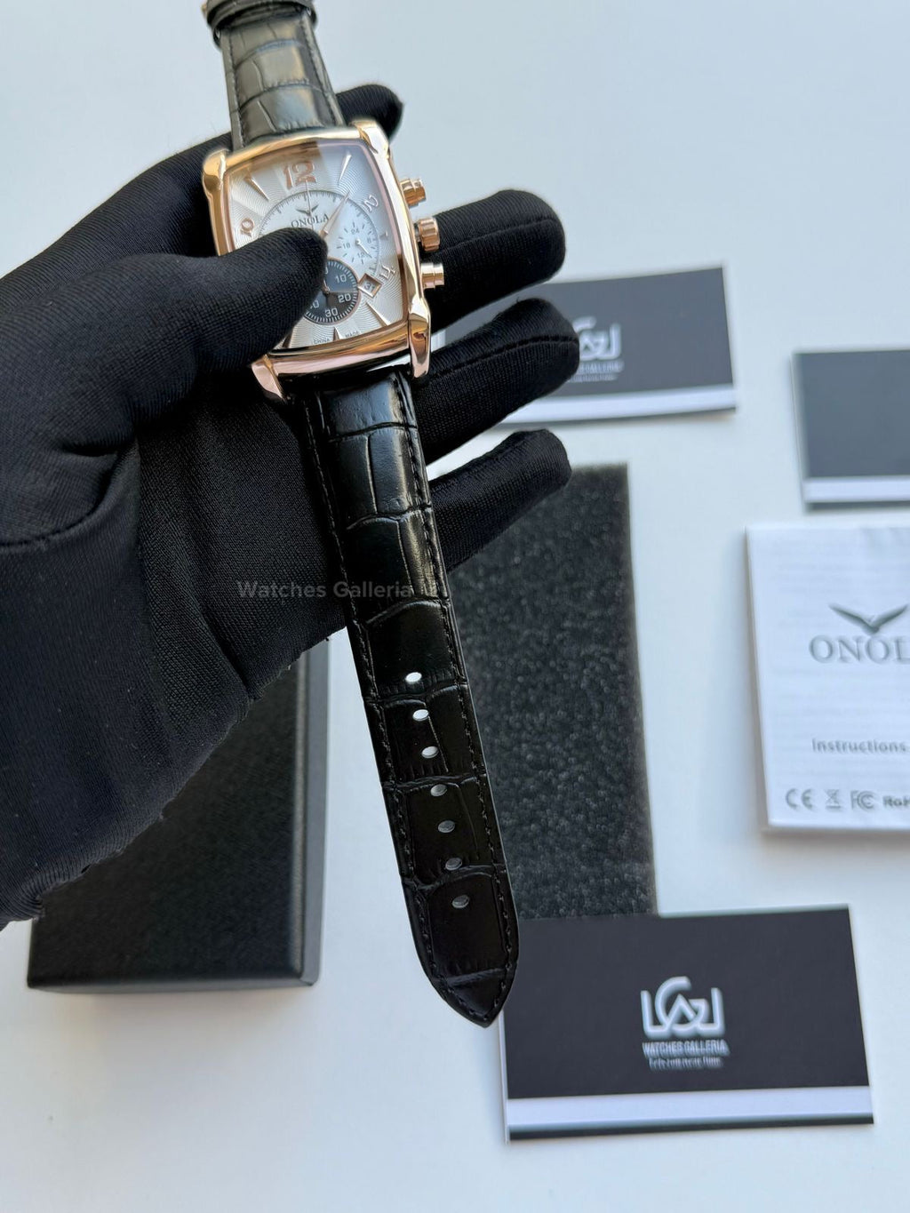 Onola Square Chronograph Quartz (Black Rose Gold) ON6818 Watches Galleria