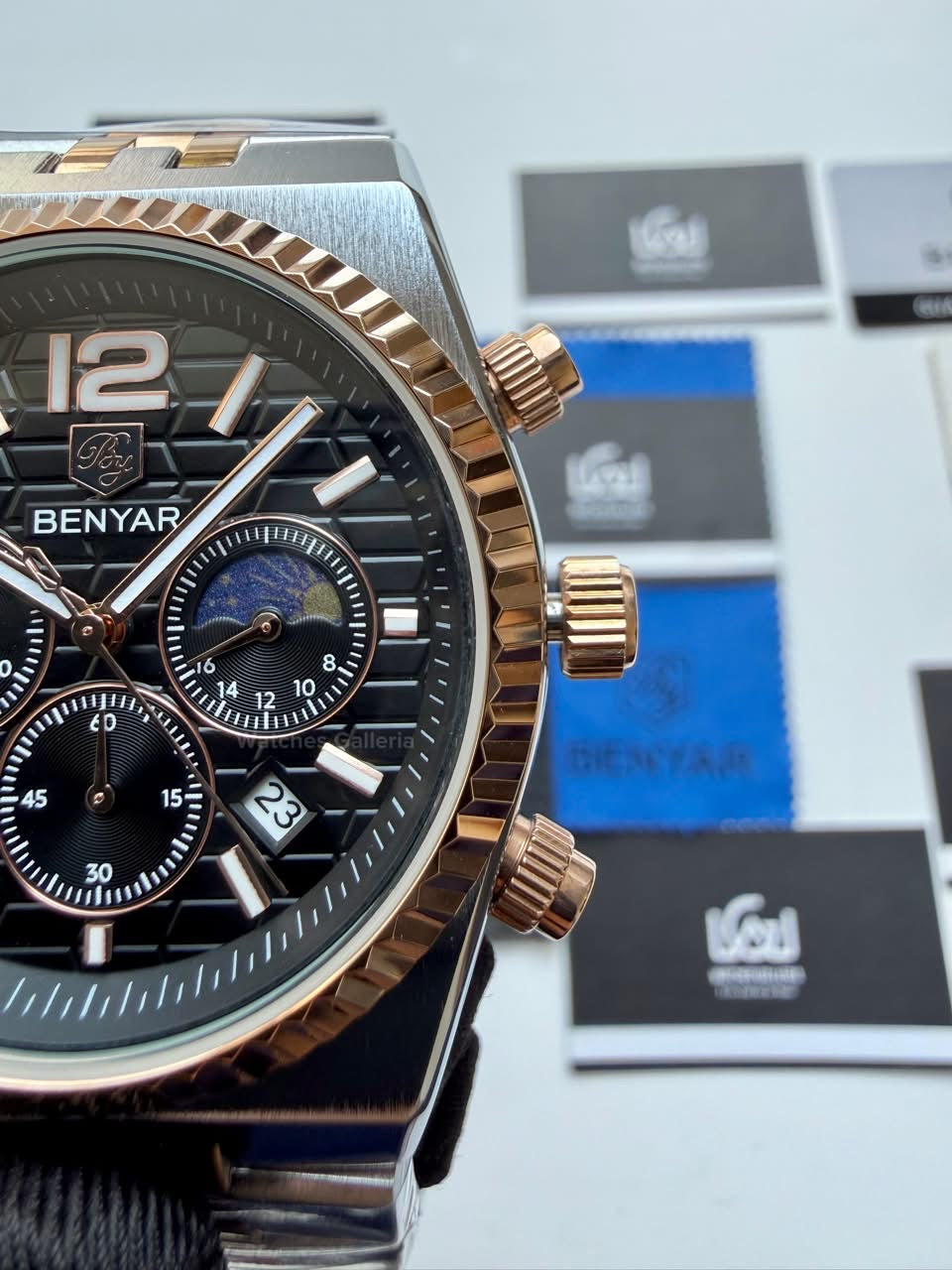 Benyar BY5225 Land Dweller Chronograph Black-Rose Gold Dial Luxury Men’s Watch in Pakistan – Japanese Quartz Stainless Steel Watch