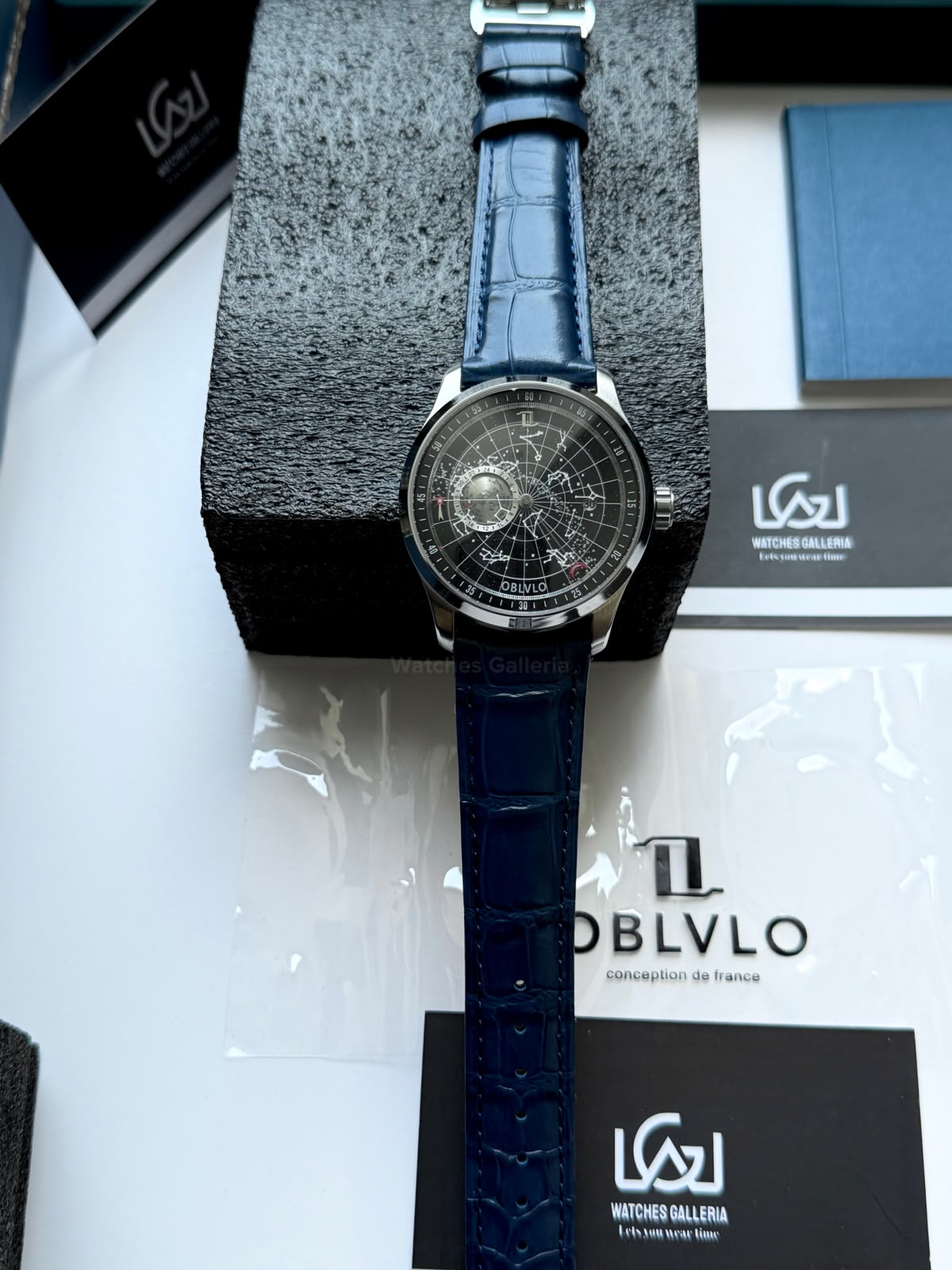 OBLVLO GC (Blue Silver Black) Grand Complications Celestial Automatic Watch Brown & Black Dial with Rose Gold Details, Moving Constellation & Earth Display – OBLVLOGC