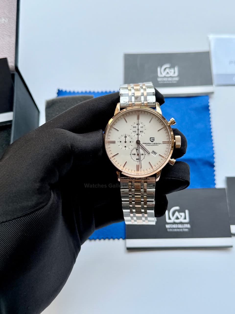 Pagani Design PD2720K Flight Chronograph Watch Limited Edition Rose Gold White Dial Men’s Luxury Watch | Japanese Seiko VK67 Mecha Quartz Chronograph Movement | Stainless Steel Bracelet | 50M Waterproof