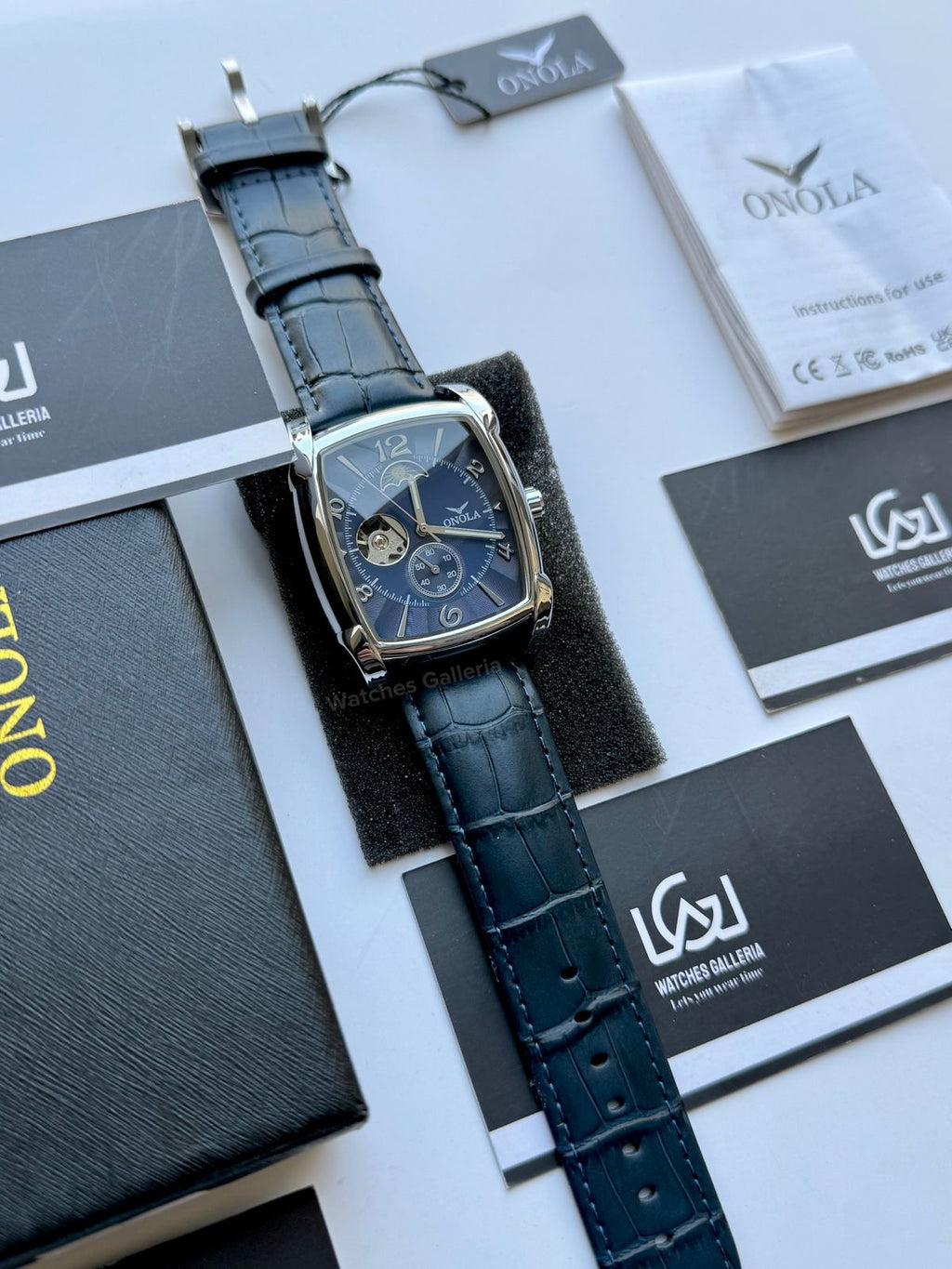 Onola 6848 Square Moonphase Open heart Automatic (Blue) Onola Watch in Pakistan