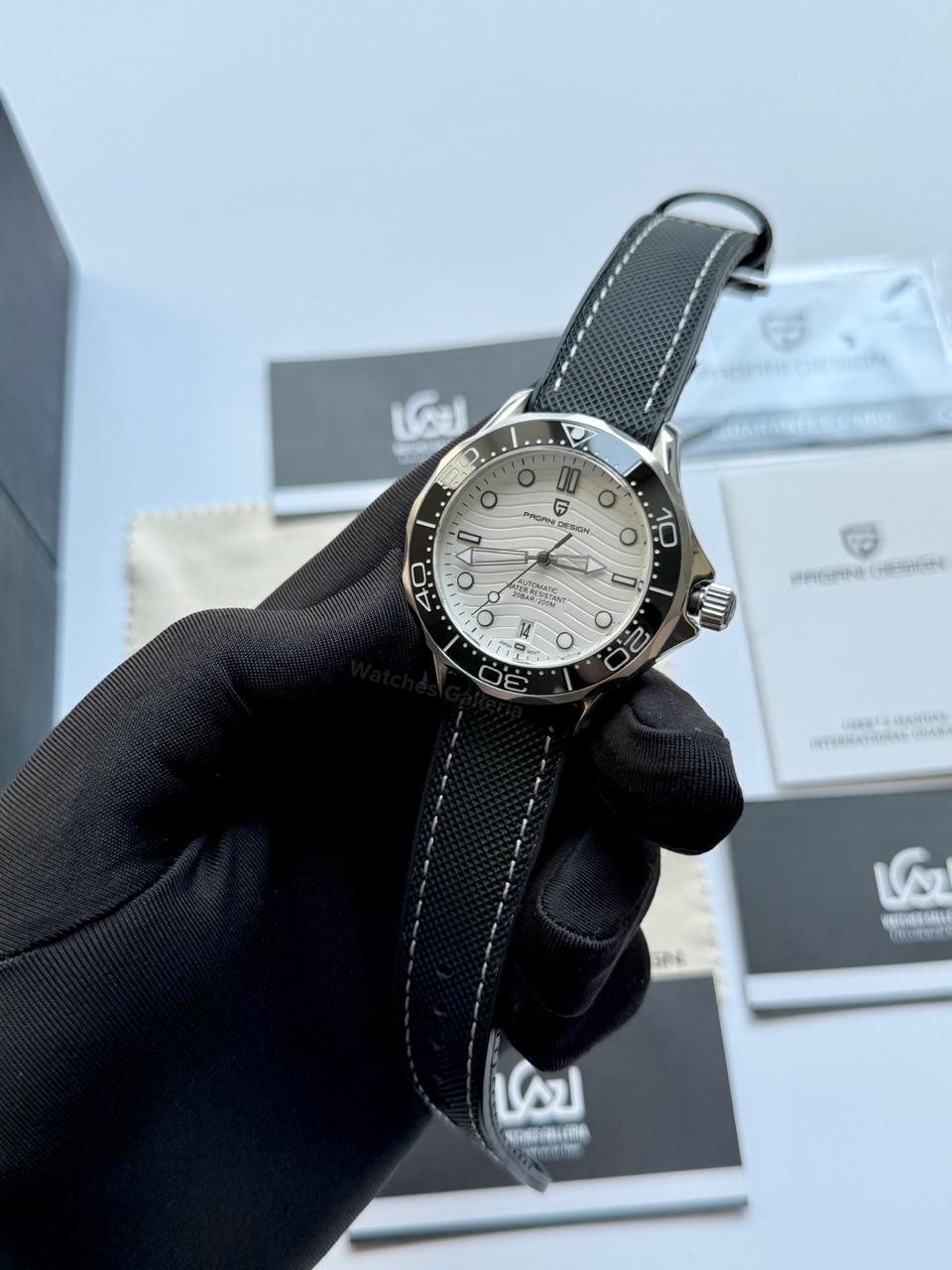 Pagani Design PD1685 Canvas Seamaster Diver White Automatic Watch – 200M Sapphire Crystal NH35A/Miyota Luxury Dive Watch in Pakistan | Watches Galleria