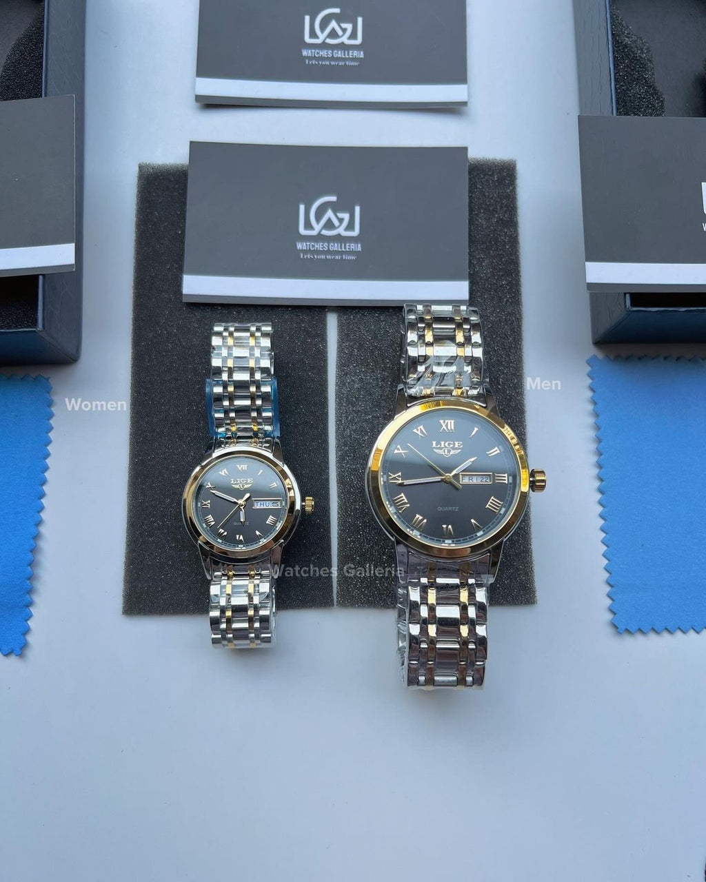 Lige Date Day Couple Watch (Gold/Black) Lige9846 Lige10007L