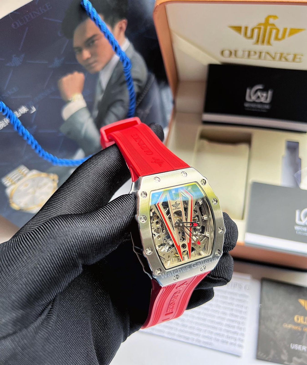 Oupinke Tonneau Skeleton Automatic (Silver/Red) Oupinke3179