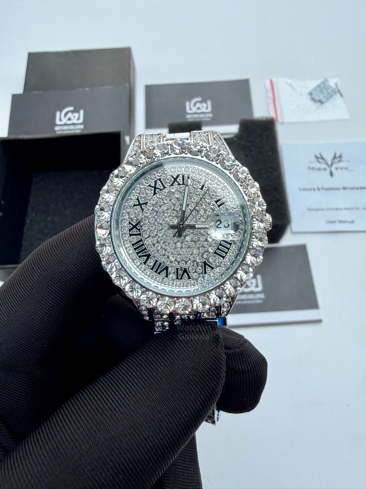 Miss fox 3035 Iced Out Royal Oak Ladies Watch Quartz (Silver)