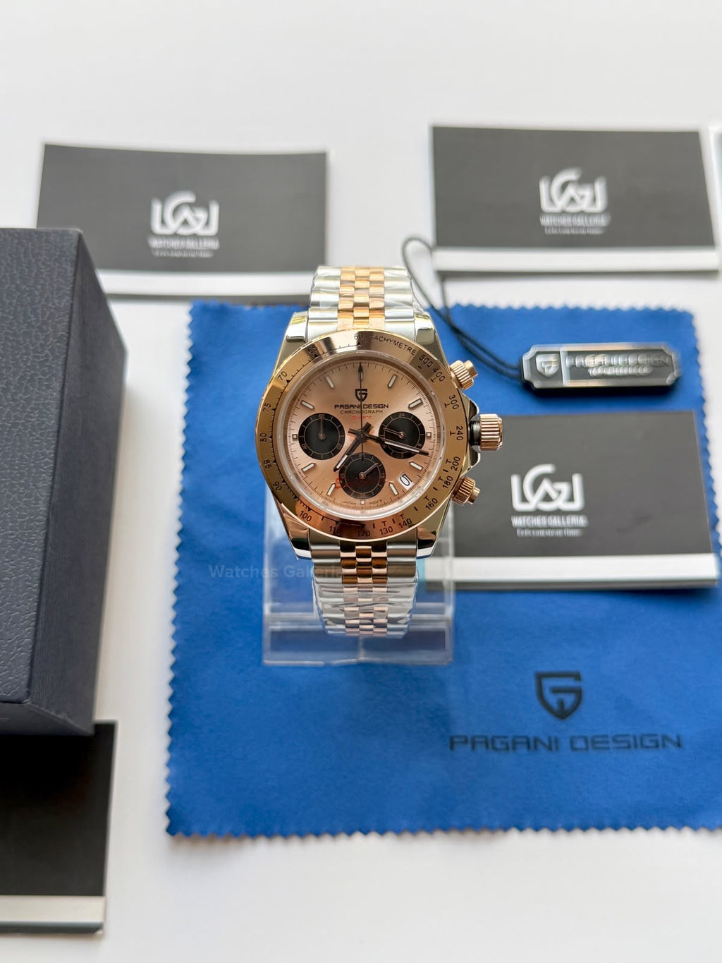 Pagani Design PD1644 Daytona Rose Gold Two Tone Jubilee Limited Edition Men’s Chronograph Watch – Seiko VK63 Japan Quartz | Sapphire Crystal | Ceramic Bezel | 100M Water Resistant