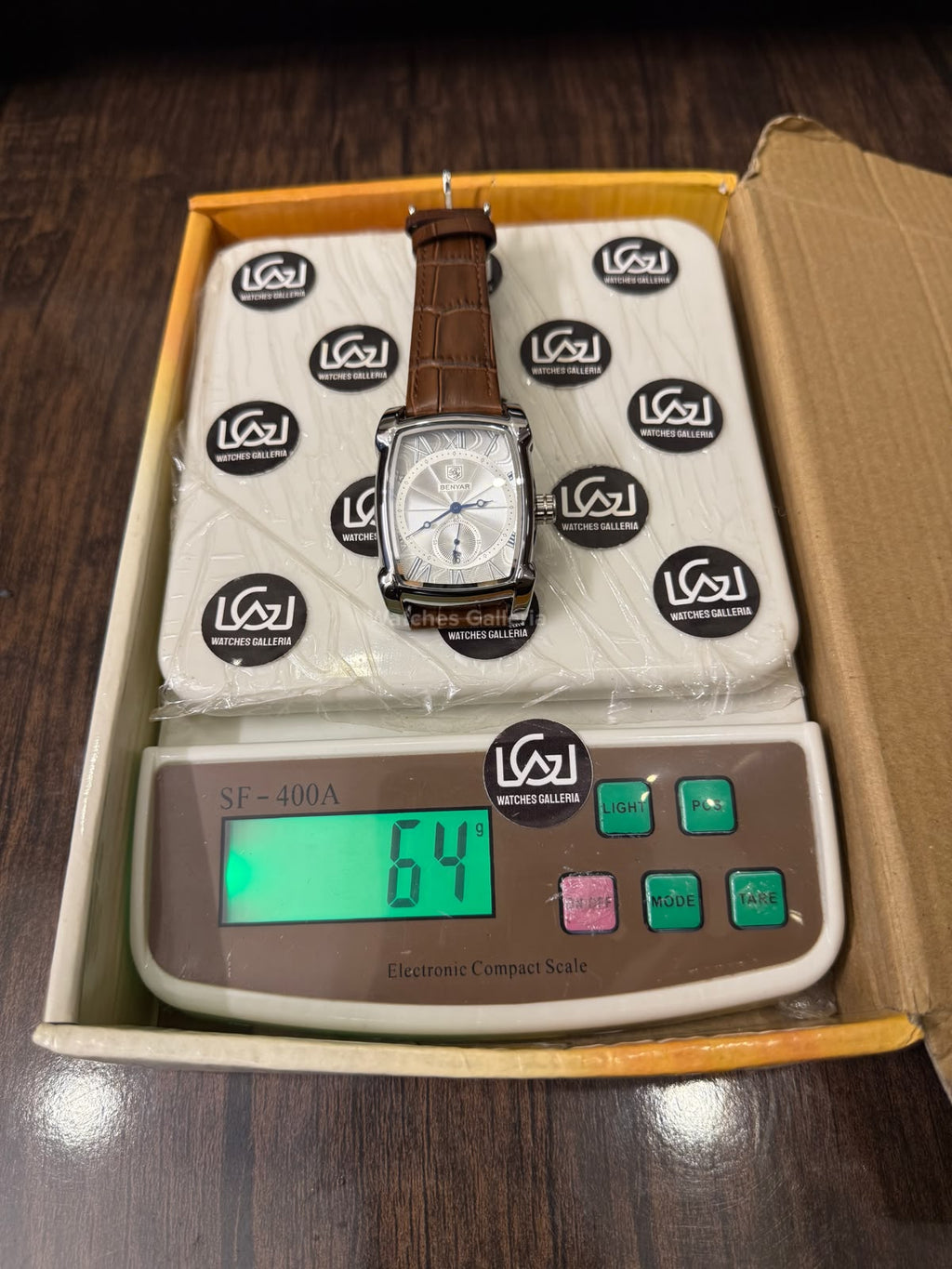 Benyar BY5114 Square Tank Watch in Pakistan – Brown Silver White Elegant Quartz Leather Strap Men’s Dress Watch