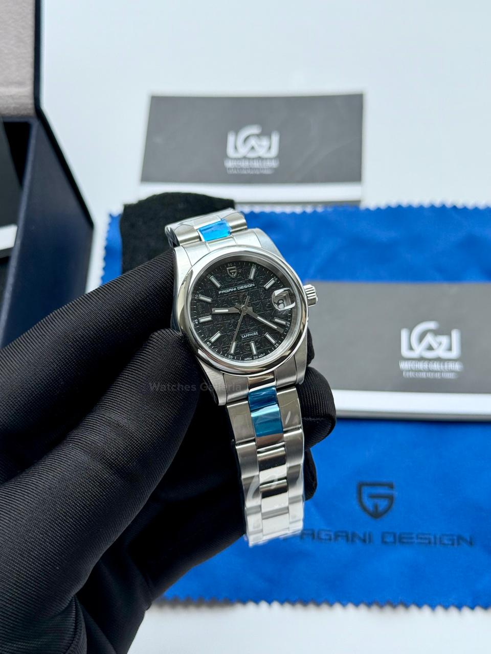 Pagani Design PD1794L Ladies Oyster Perpetual Date Black Dial Watch in Pakistan – 31mm Elegant Stainless Steel Quartz Luxury Watch