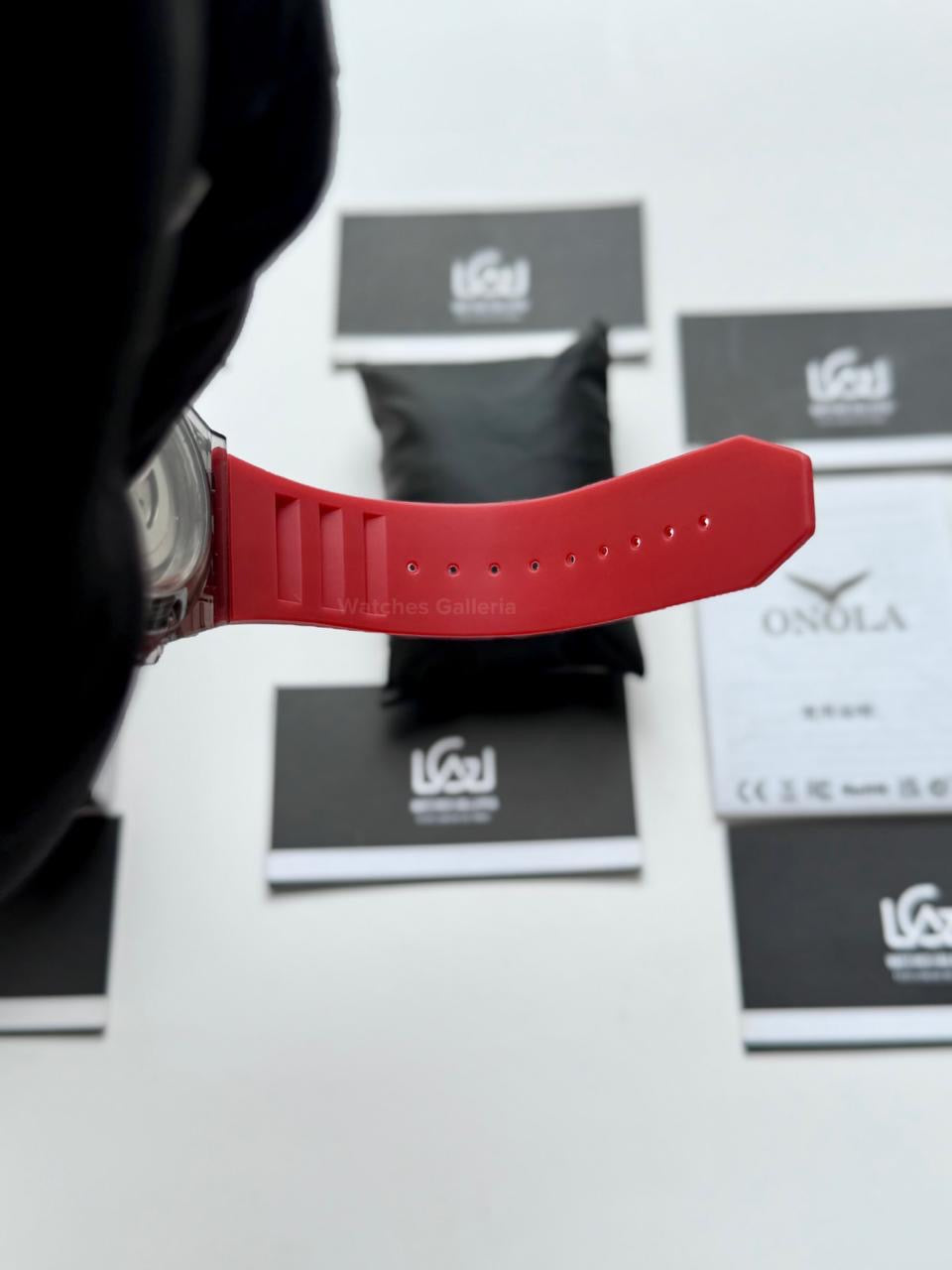 Onola ON3836 Oak Skeleton Red Black Automatic Watch – 49mm Transparent Dial, Bold Sport Design, Pakistan Edition