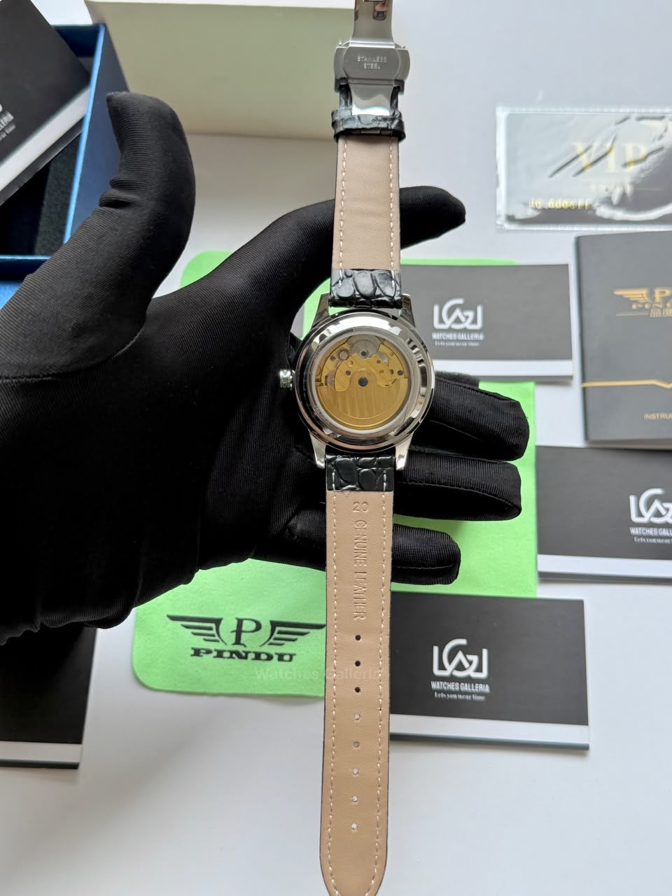 Pindu 5037 Green/Black LeatherDiamonds Hand Encrusted Diamond Automatic Tourbillon Watch for Men | Luxury Mechanical Watch | 43mm Stainless Steel Case