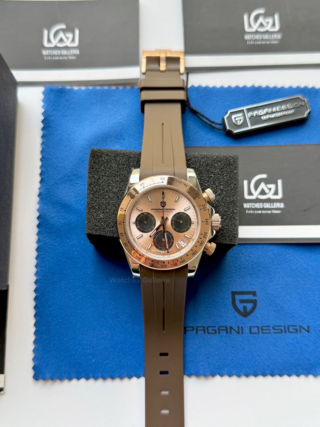 Pagani Design PD1644 Daytona Rose Gold Two Tone Silicon Limited Edition Men’s Chronograph Watch – Seiko VK63 Japan Quartz | Sapphire Crystal | Ceramic Bezel | 100M Water Resistant