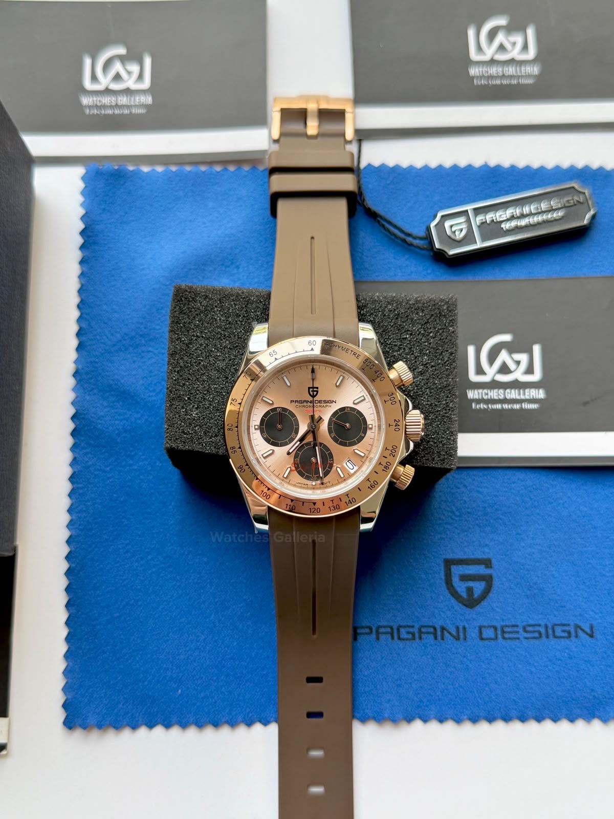 Pagani Design PD1644 Daytona Rose Gold Two Tone Silicon Limited Edition Men’s Chronograph Watch – Seiko VK63 Japan Quartz | Sapphire Crystal | Ceramic Bezel | 100M Water Resistant