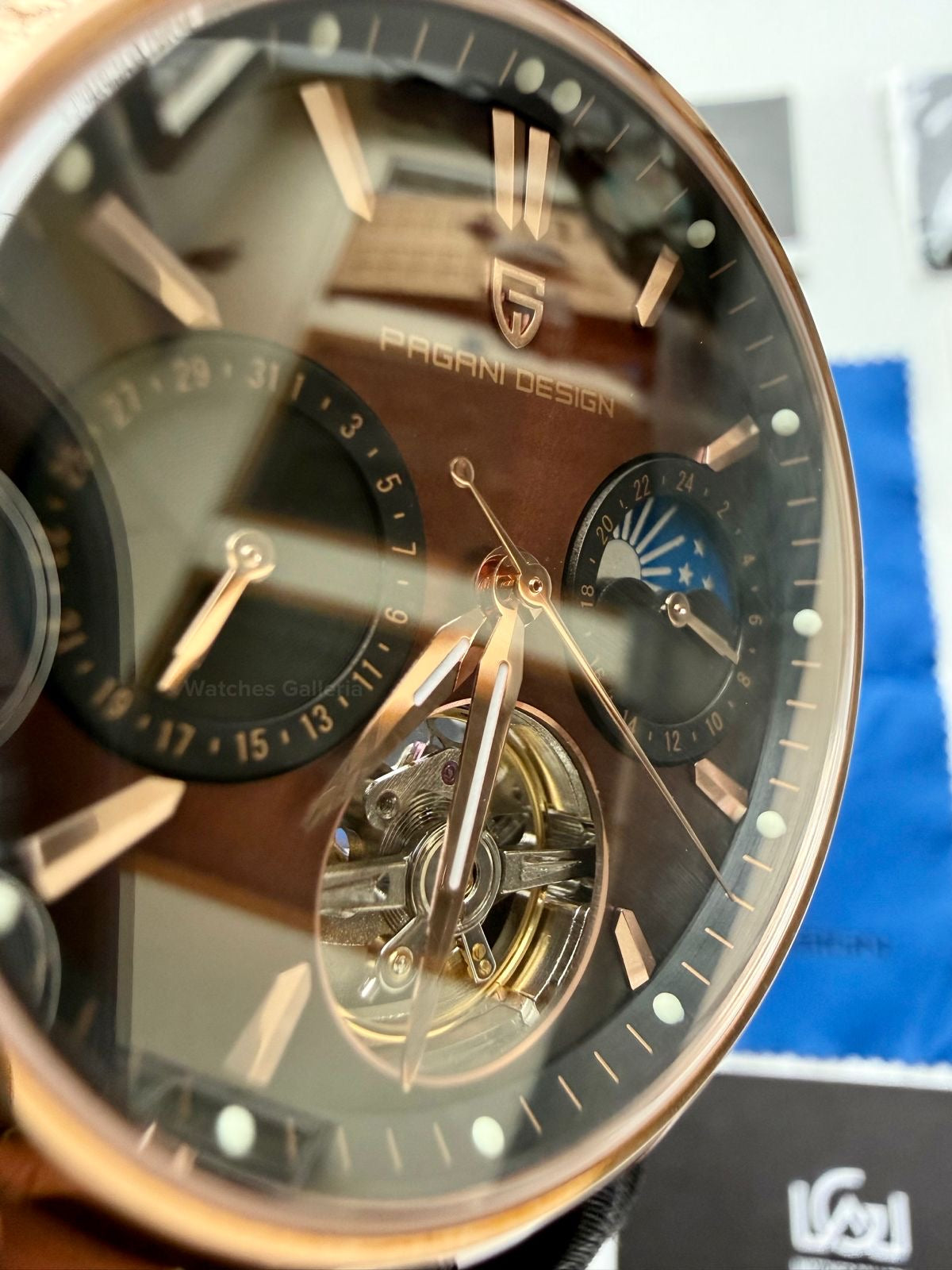 Pagani Design PDys021 Moonphase Flywheel Automatic Latest Watch (Brown/Rose Gold) PD-YS021 Pagani Design in Pakistan