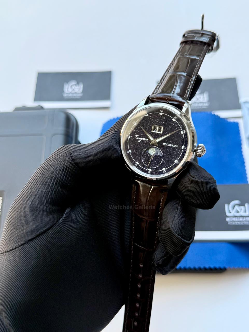 Sugess S401B Brown Leather Moonphase Watch in Pakistan – Luxury Men’s Automatic Mechanical Watch with Starry Sky Dial