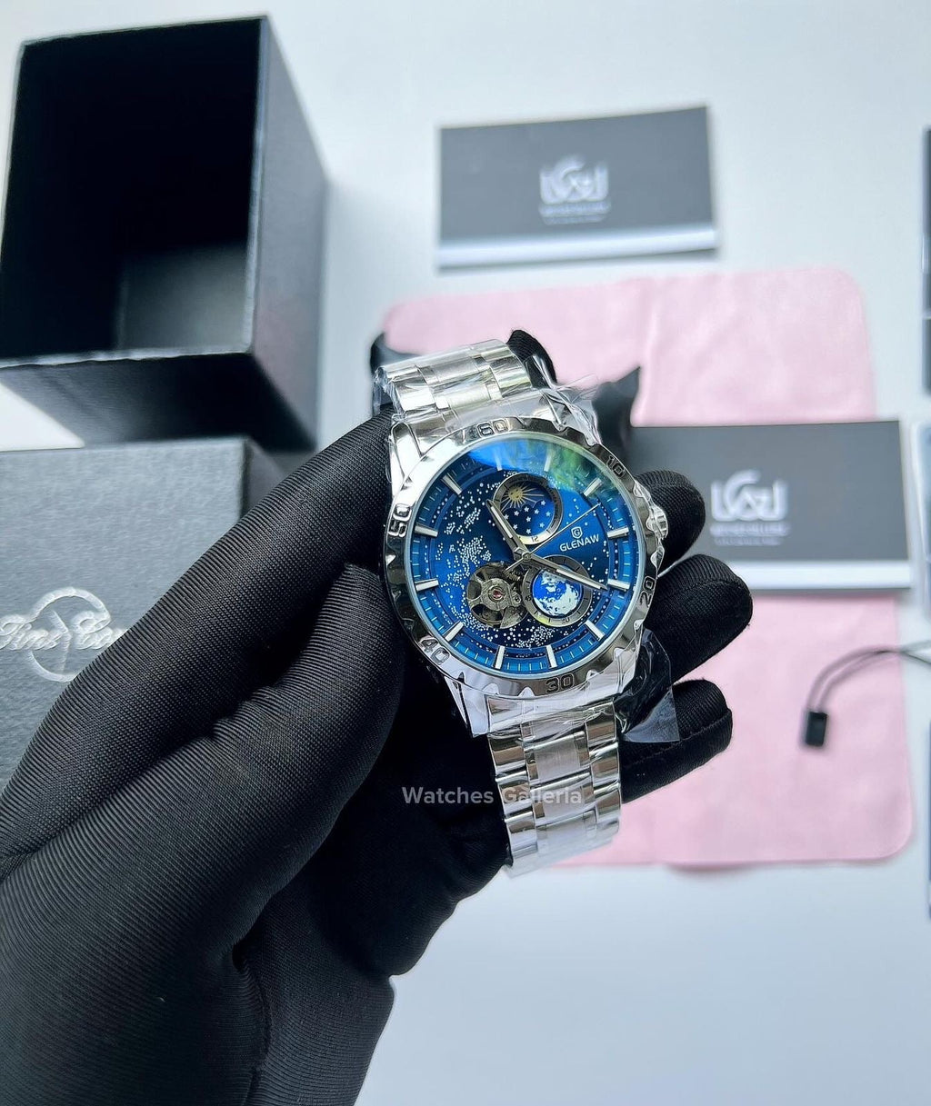 Glenaw Automatic Open Heart & Earth Rotating (Silver) GL8950 Watches Galleria