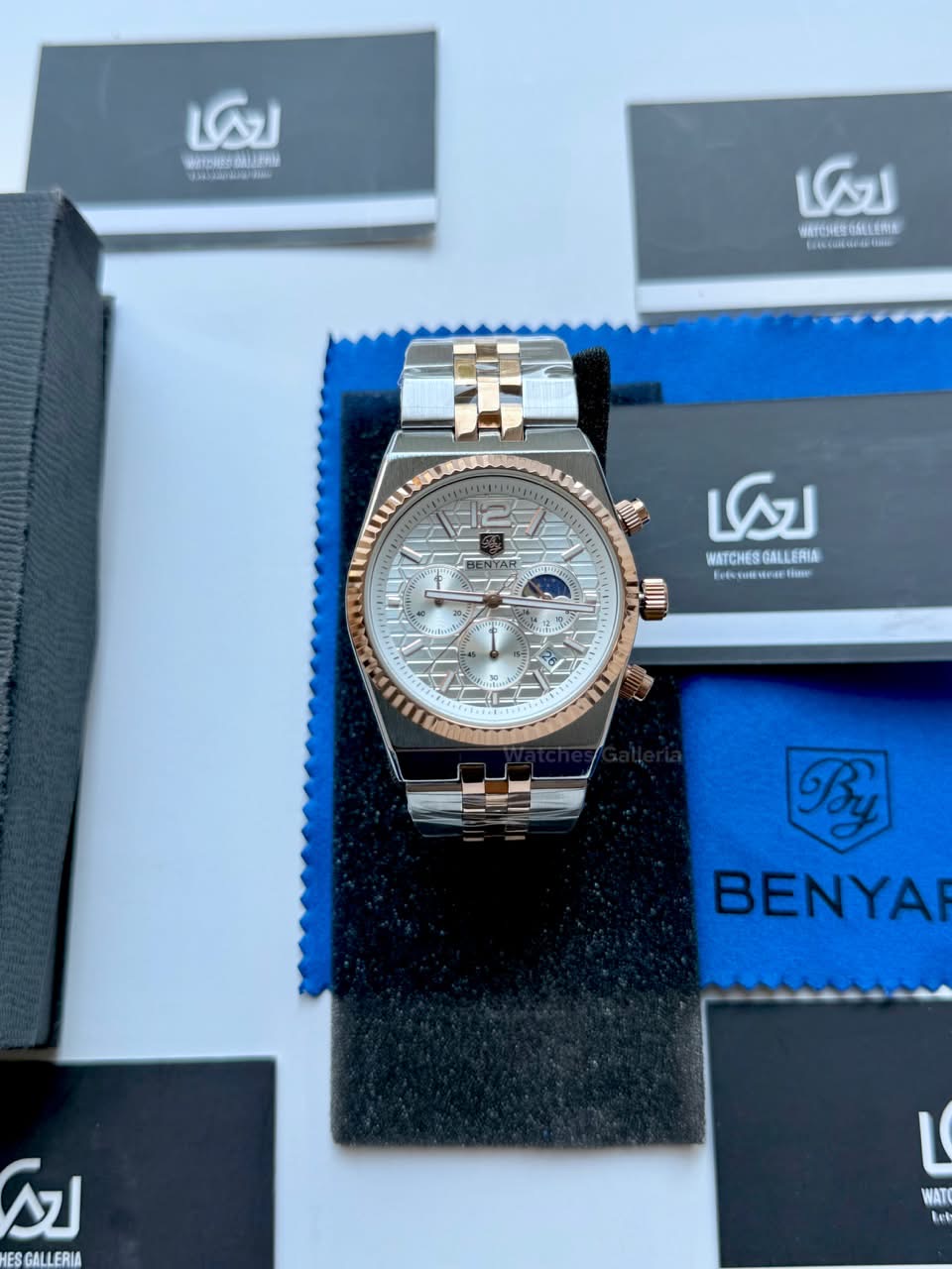 Benyar BY5225 Land Dweller Chronograph (White-Rose Gold) Dial Luxury Men’s Watch in Pakistan – Japanese Quartz Stainless Steel Watch