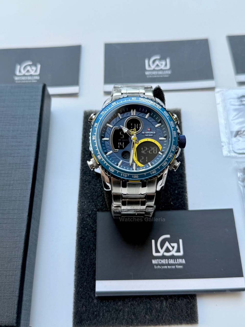 Naviforce Watch Pakistan NF9182 | Naviforce Men Watch | Naviforce Chain Watch | Dual Display Blue Yellow Watch