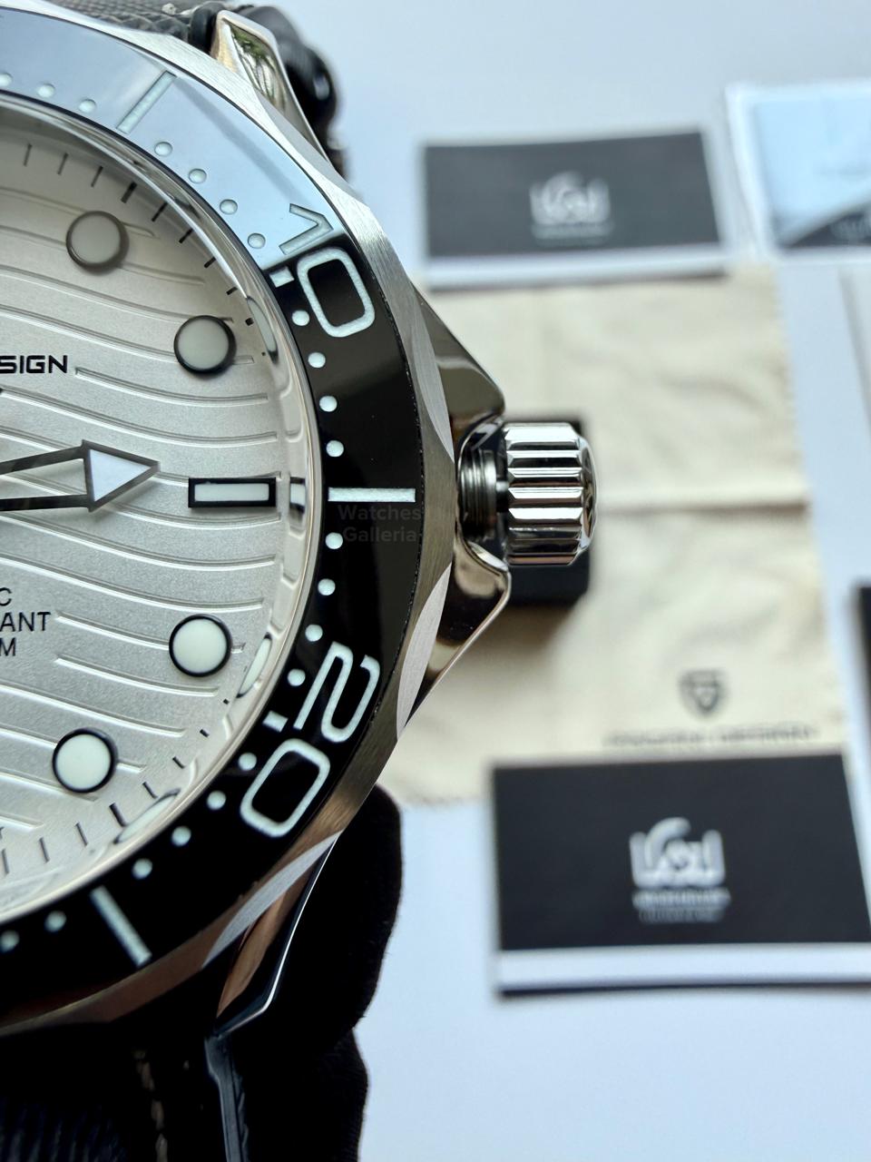 Pagani Design PD1685 Canvas Seamaster Diver White Automatic Watch – 200M Sapphire Crystal NH35A/Miyota Luxury Dive Watch in Pakistan | Watches Galleria
