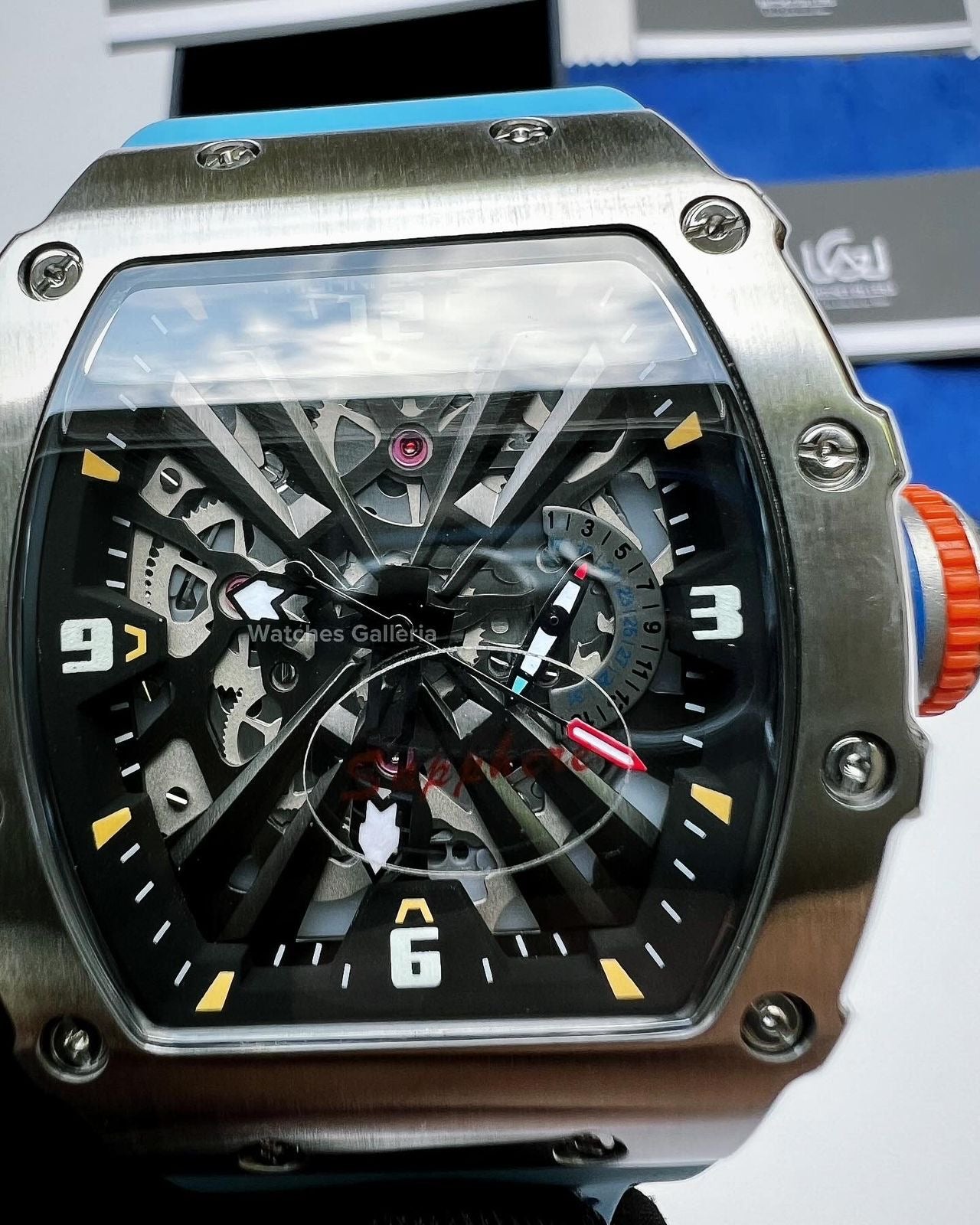 Pagani Design Tonneau Skeleton Watch Quartz (Blue Silver) PD1738 Watches Galleria