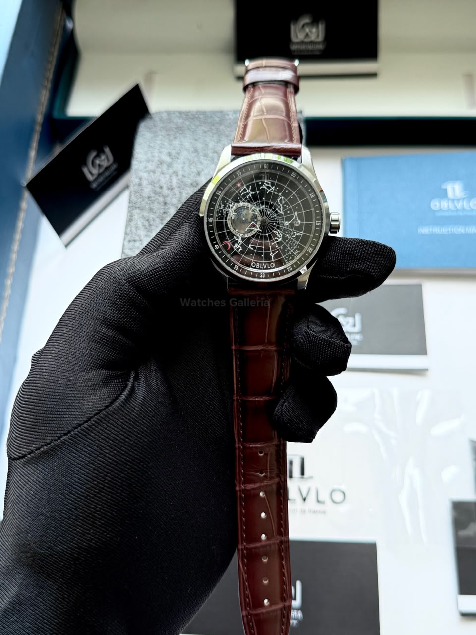OBLVLO GC (Brown Silver Black) Grand Complications Celestial Automatic Watch Brown & Black Dial with Rose Gold Details, Moving Constellation & Earth Display – OBLVLOGC | Oblvlo