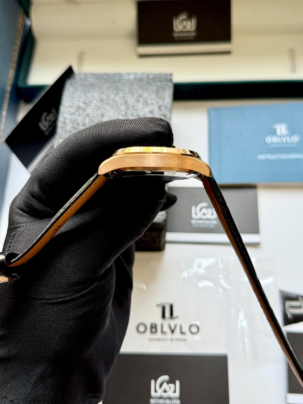 OBLVLO GC (Black Rose Gold Blue) Grand Complications Celestial Automatic Watch Brown & Black Dial with Rose Gold Details, Moving Constellation & Earth Display – OBLVLOGC