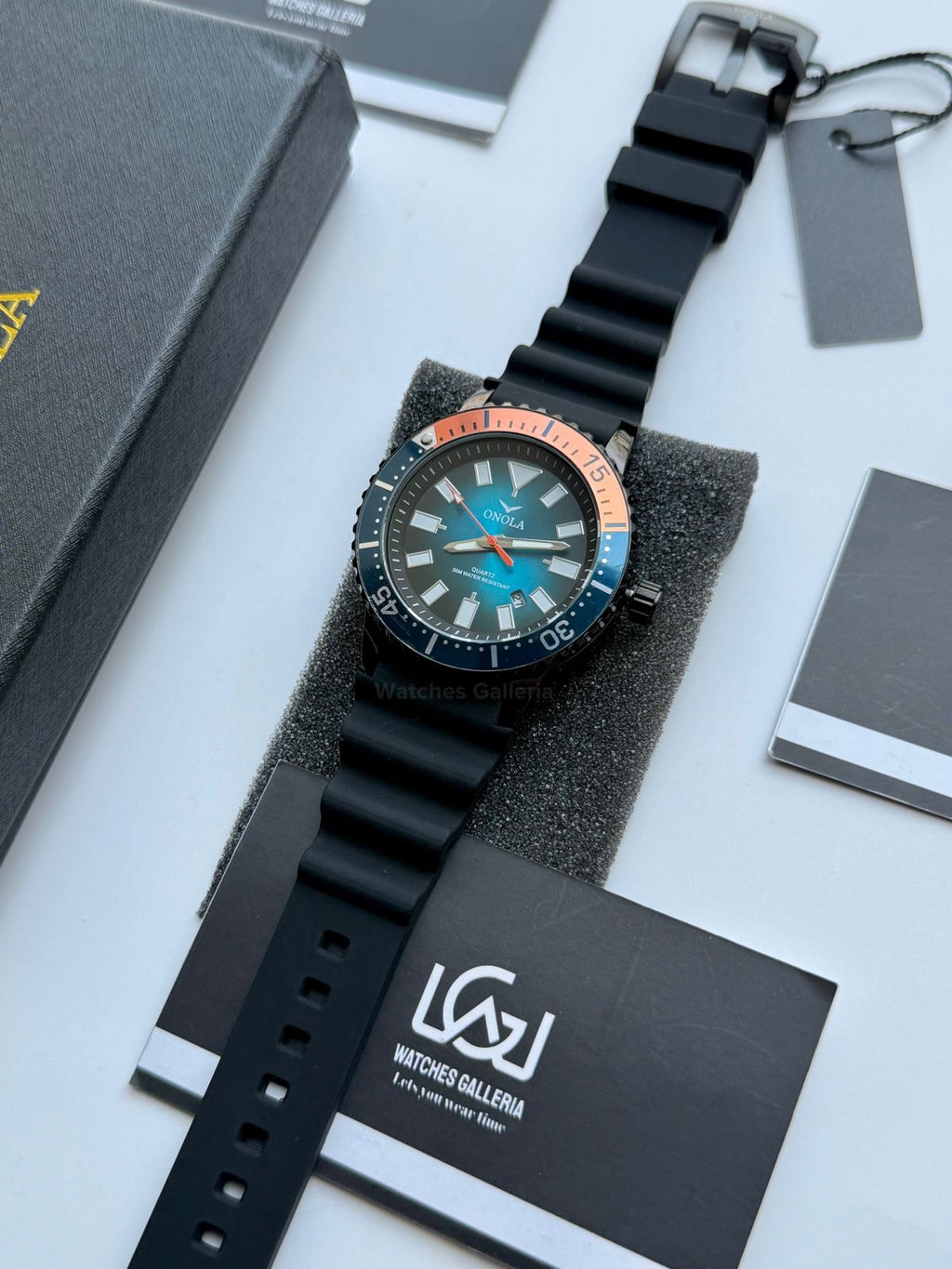 Onola 3850 Sports Diving Style Quartz (Black/Orange) Onola Pakistan