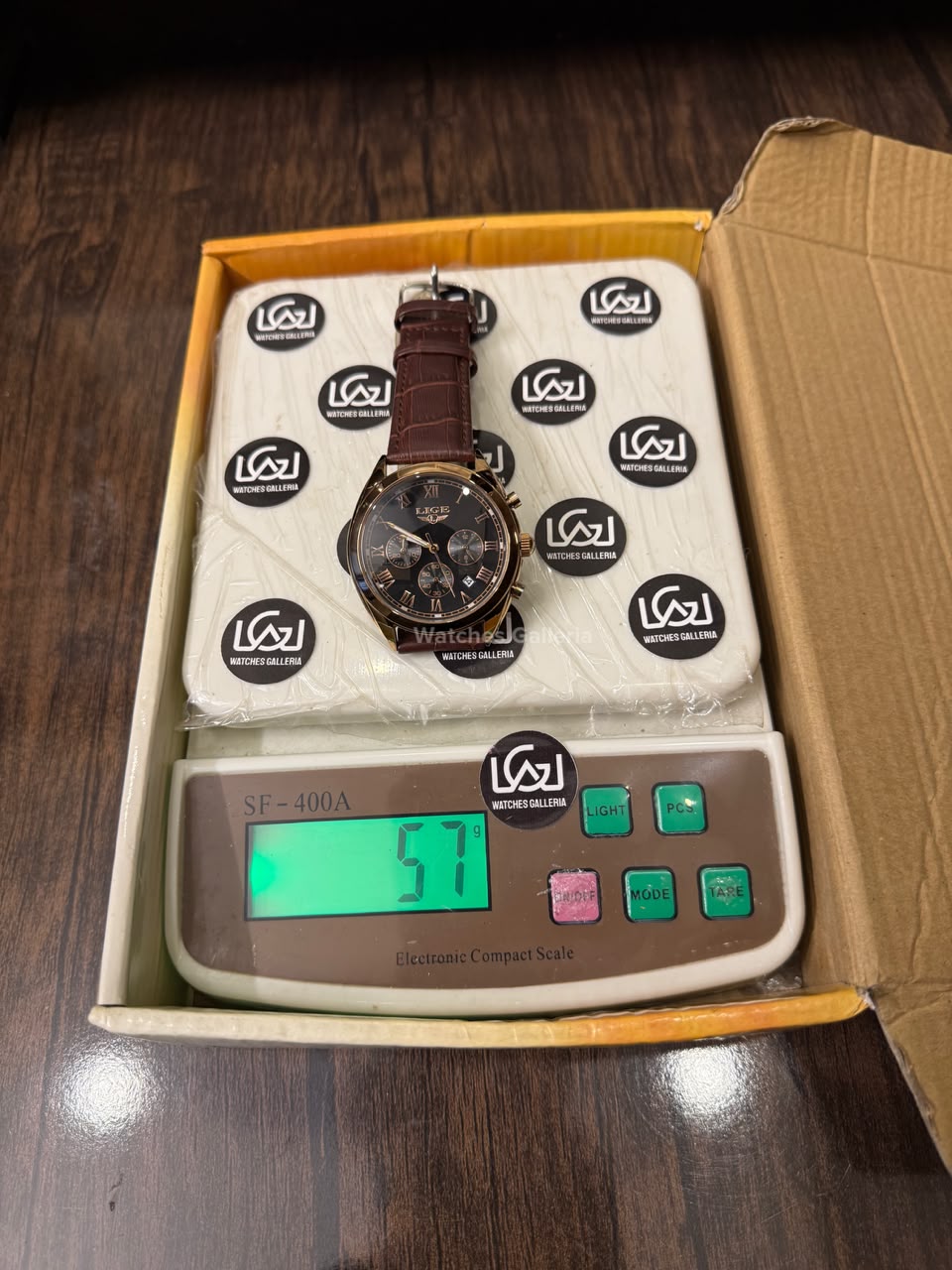Lige 9852 Chronograph Watch for Men Brown Rose Gold Leather Strap Original Lige Watch in Pakistan