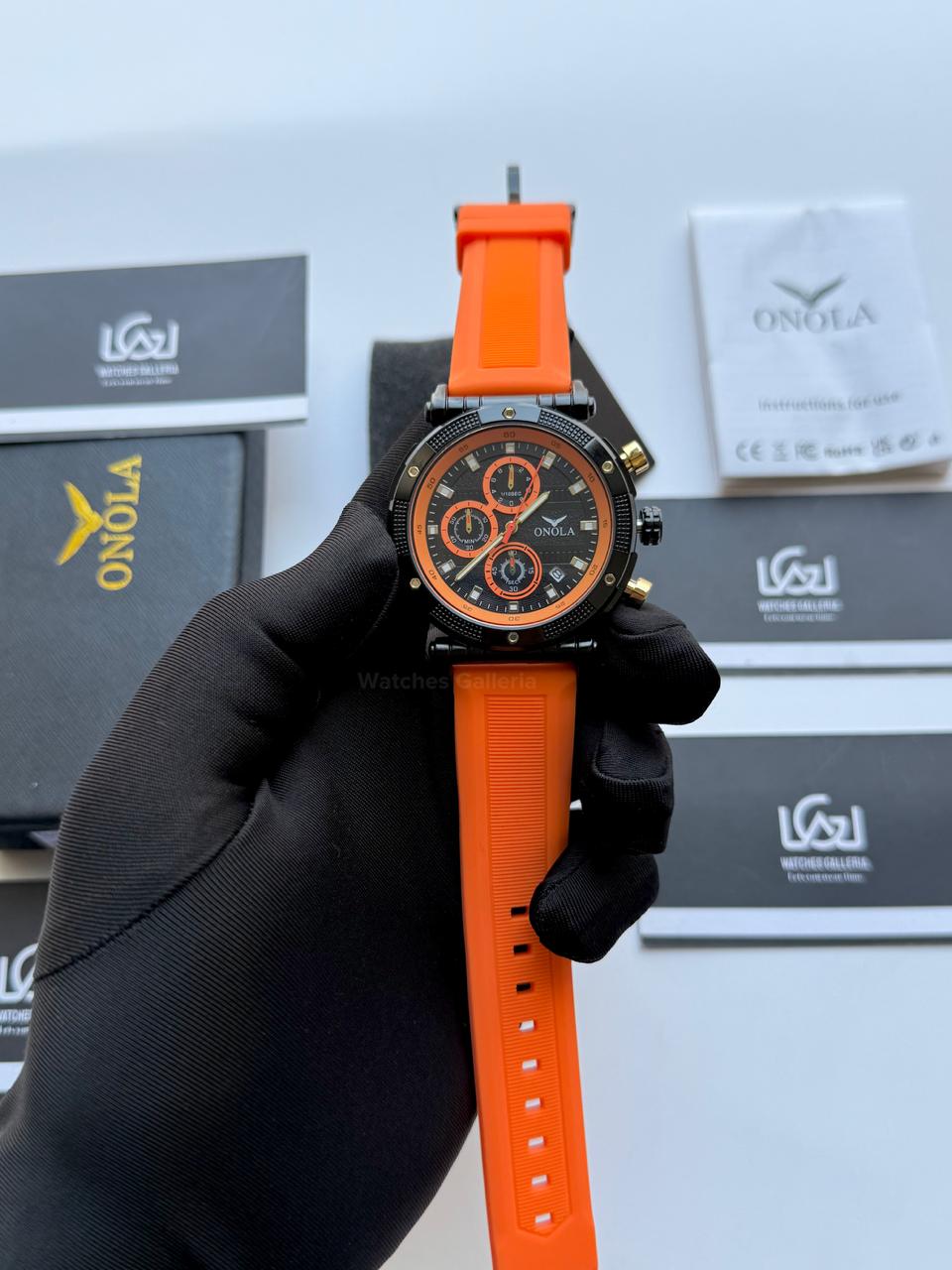 Onola 6859 Sports Chronograph Quartz (Orange) – Premium Racing Inspired Design | Original Onola Watch in Pakistan