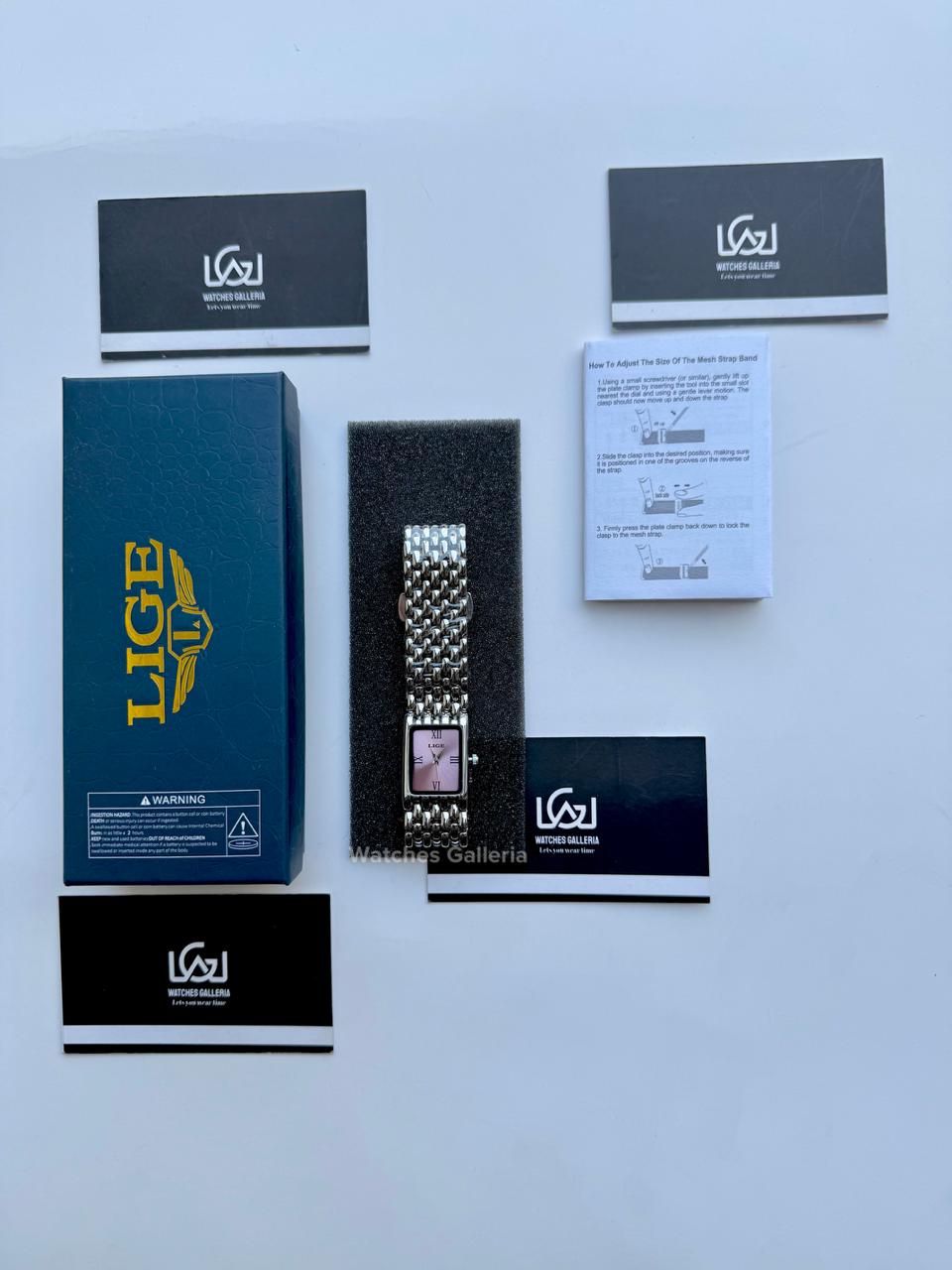 Lige 89156 Tank Women Watch Quartz (Silver/Pink) Lige Women Watch