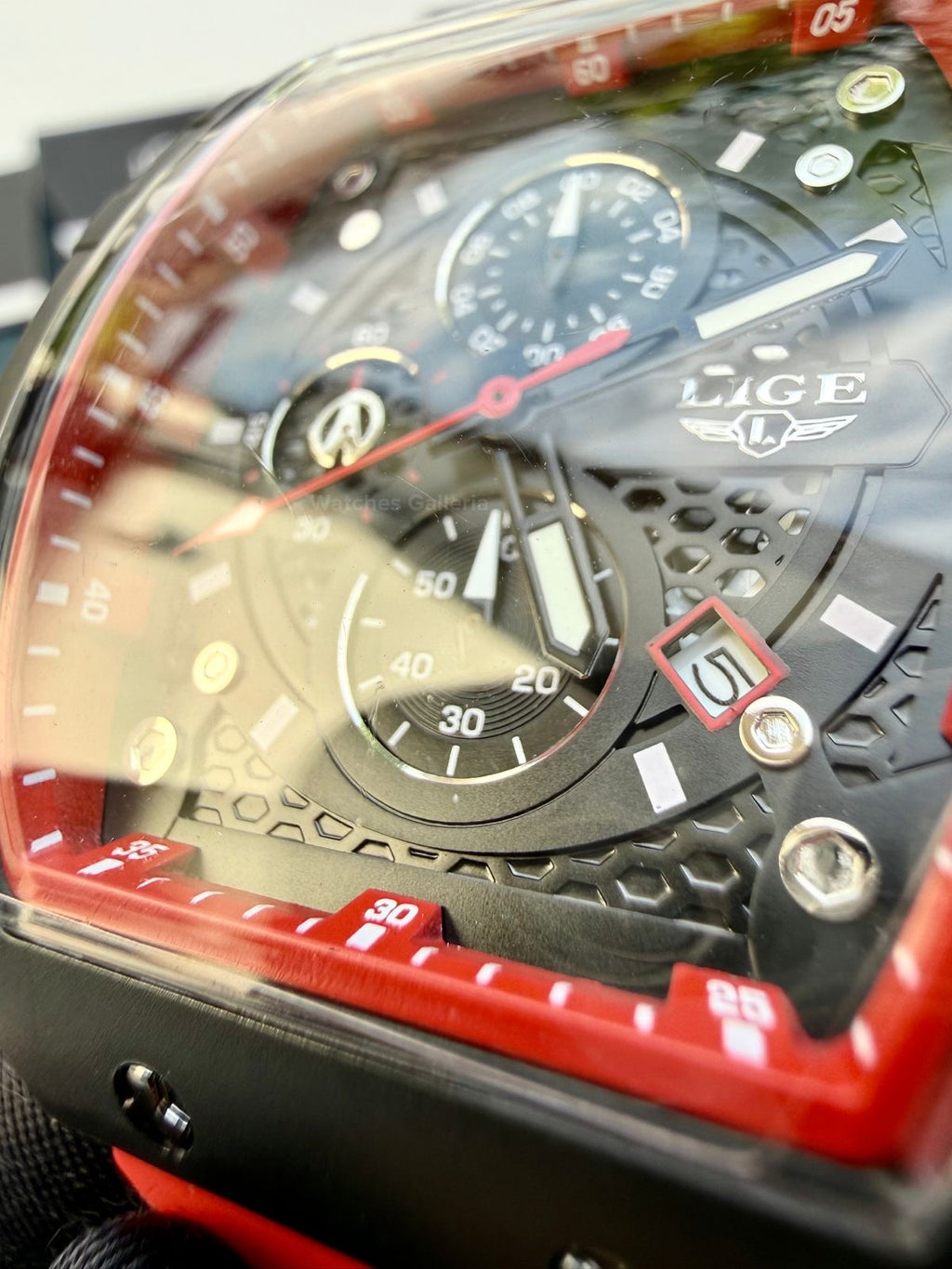 LIGE LG89148 Red Tonneau Chronograph Watch in Pakistan – Luxury Men’s Quartz Watch with Silicon Strap