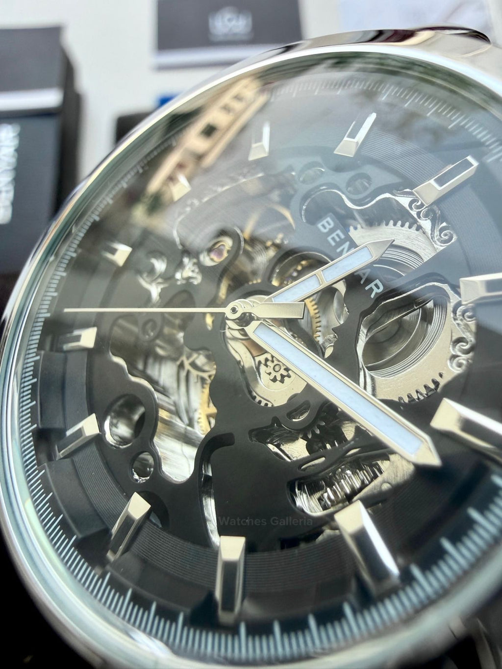 Benyar BY5121 Skeleton Automatic Watch (Silver Black) Benyar in Pakistan