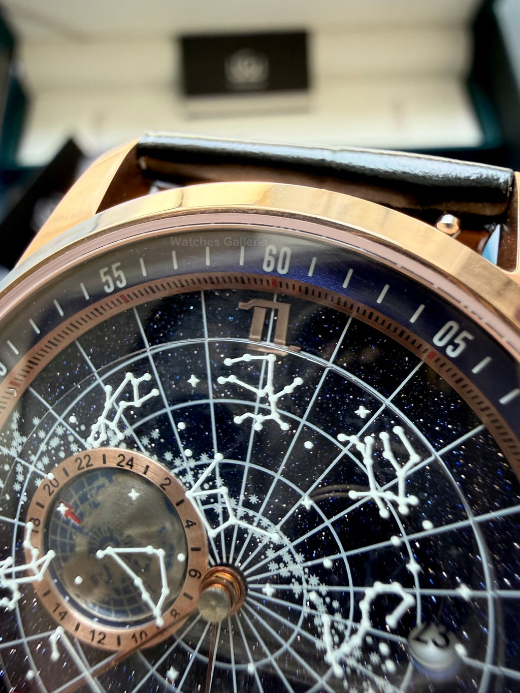 OBLVLO GC (Black Rose Gold Blue) Grand Complications Celestial Automatic Watch Brown & Black Dial with Rose Gold Details, Moving Constellation & Earth Display – OBLVLOGC